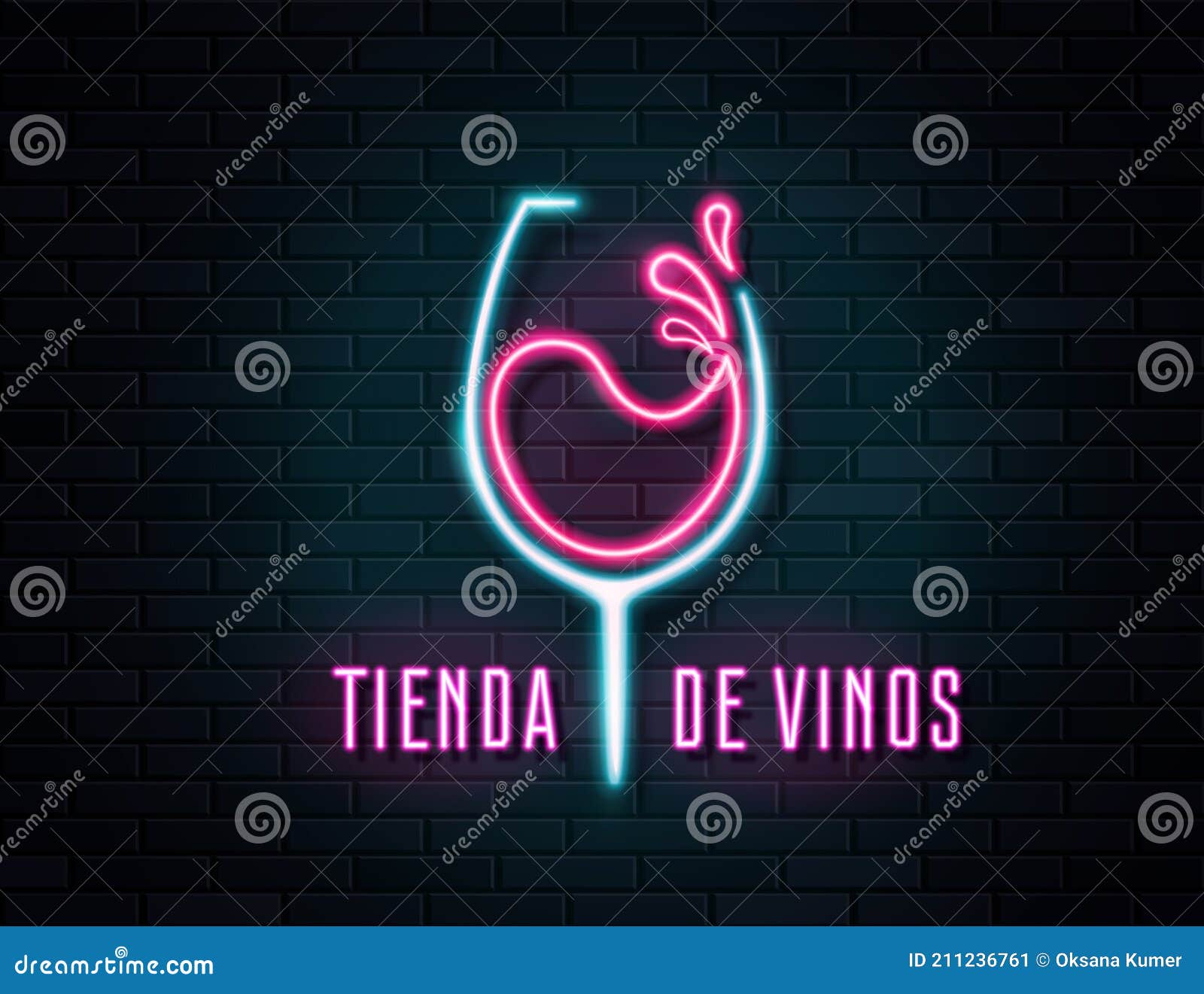 retro neon wine glass sign on wall background