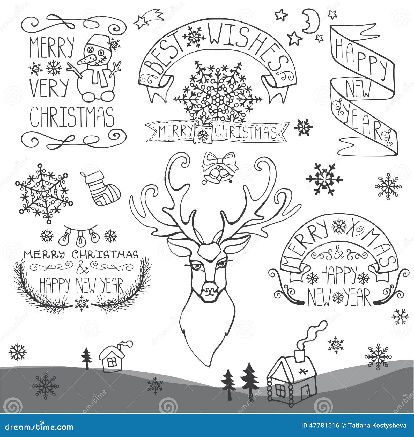 Retro New Year Christmas Calligraphic badges set Download preview Add to lightbox FREE DOWNLOAD