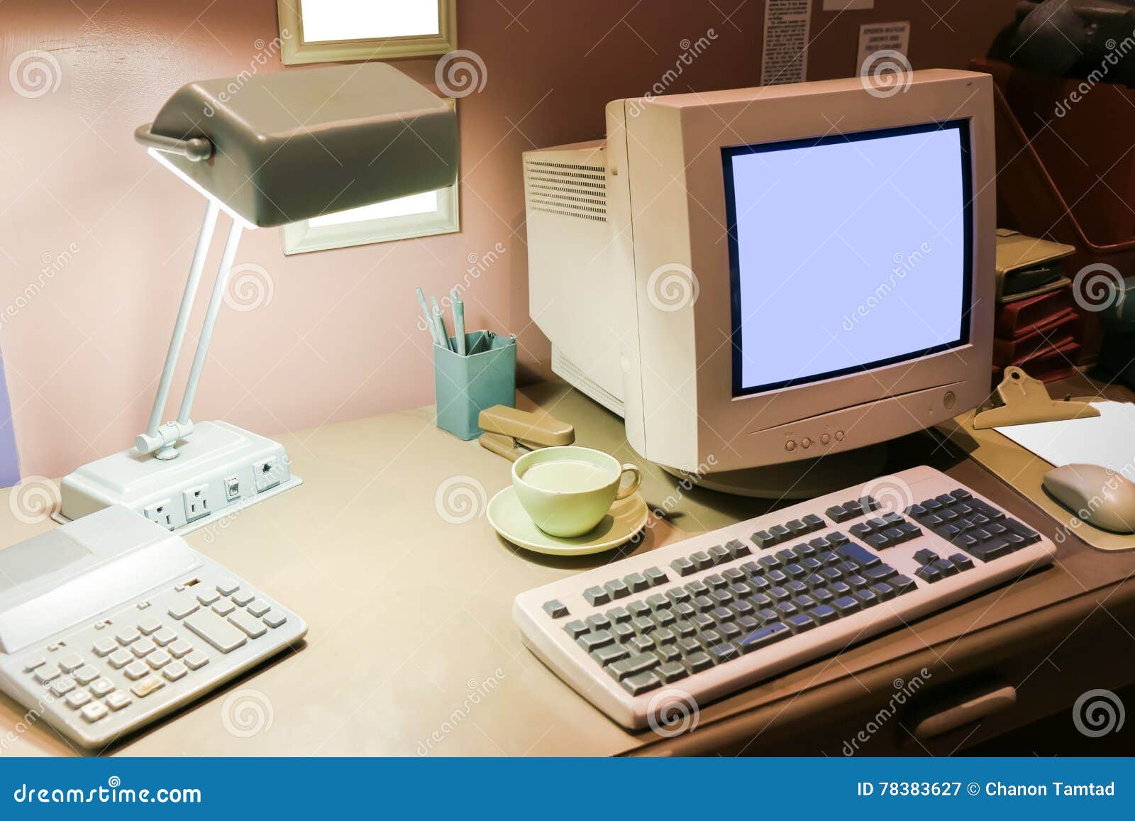 Retro Office Desk in Dark Room with Simulator Object. Stock Image - Image  of office, objects: 78383627