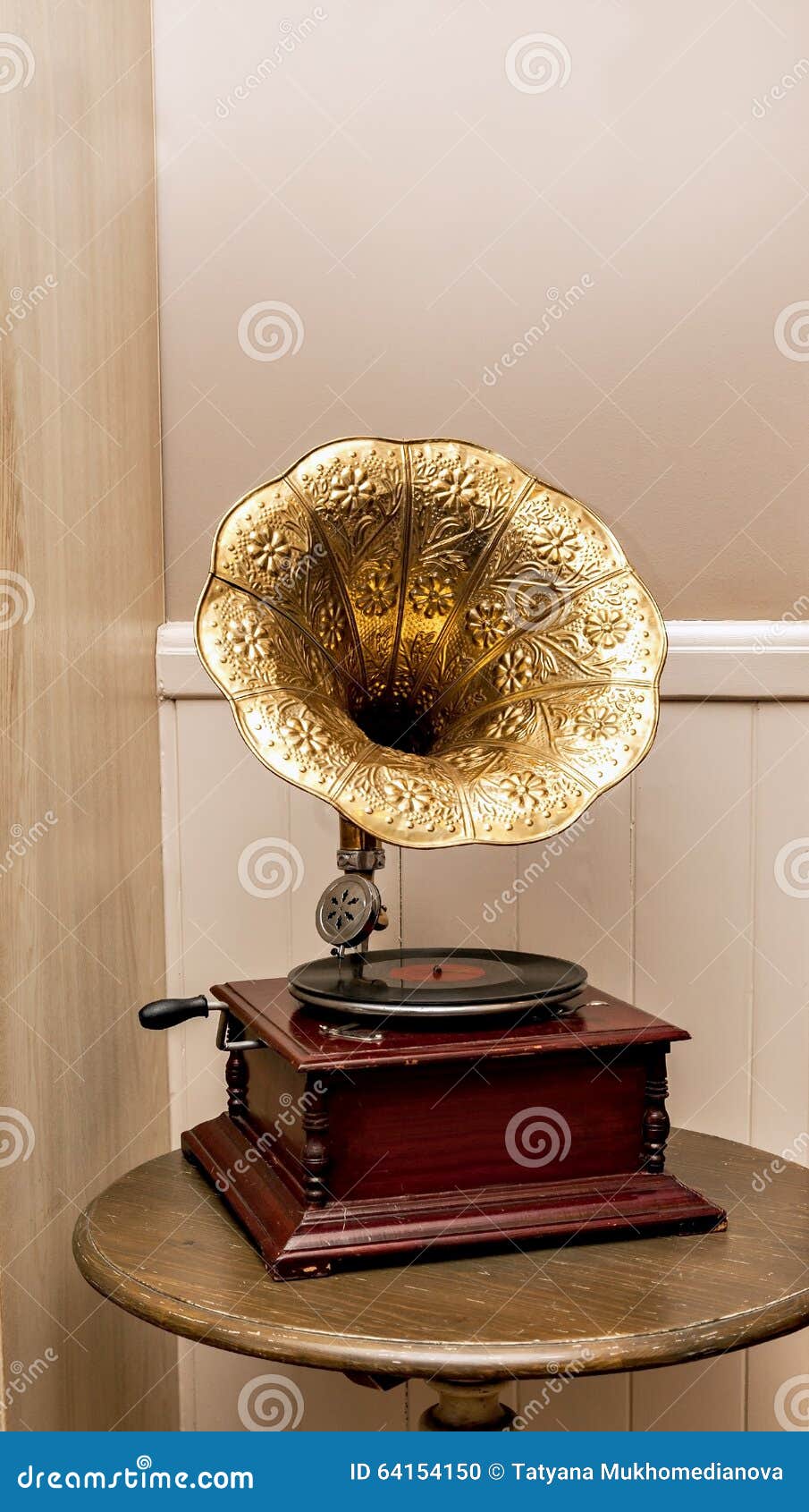 Retro Old Gramophone with Horn Speaker Stock Photo Image of