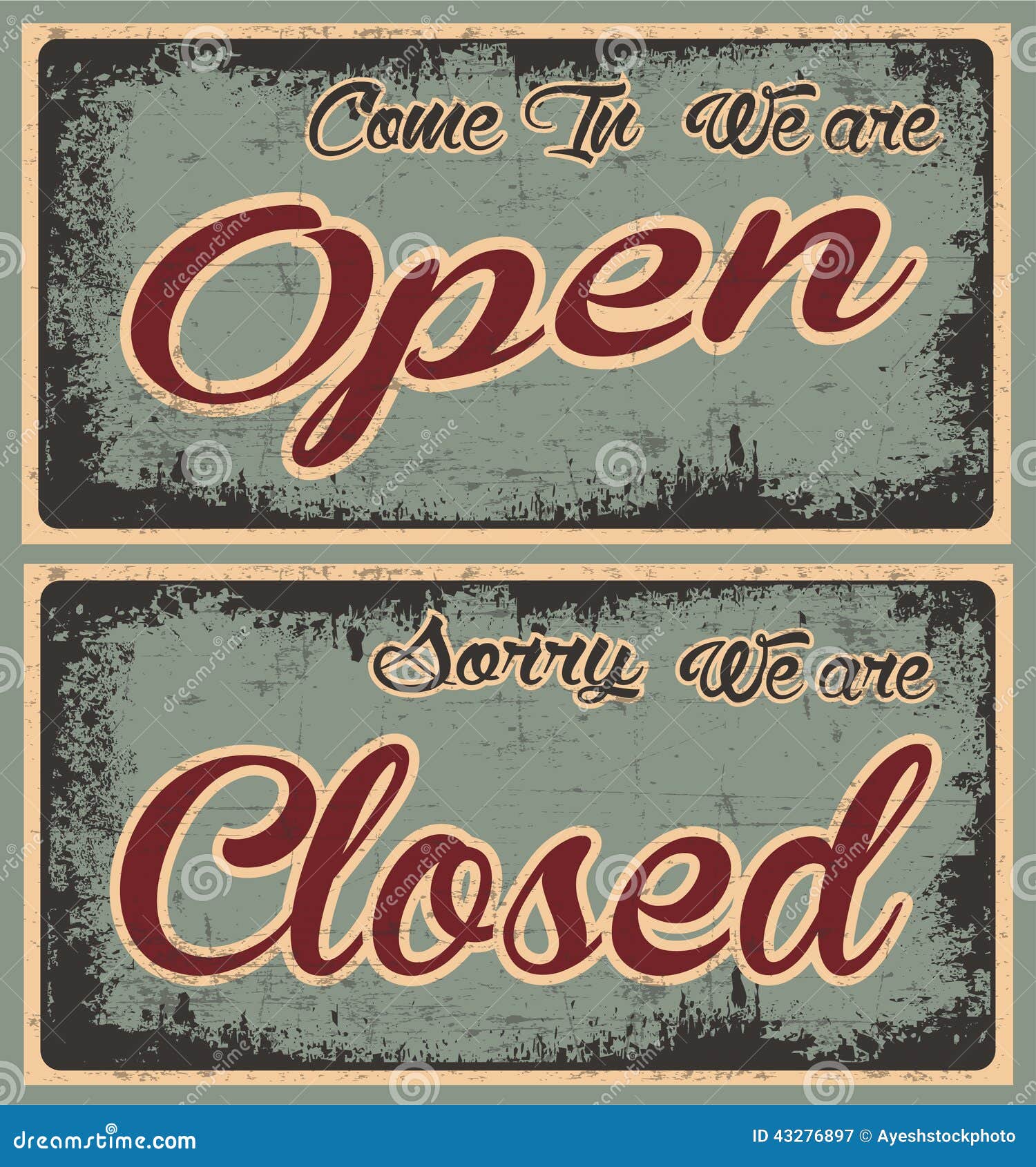 retro old open and closed banners in grunge