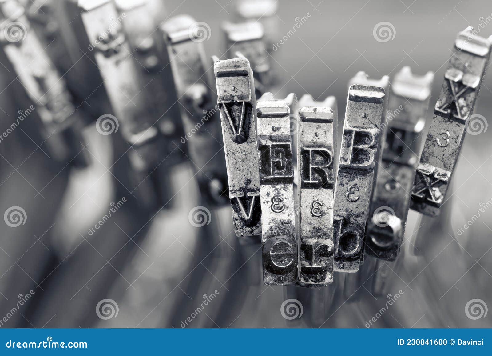 Retro Old Typewriter Close Up with the Word Verb Stock Photo Image of