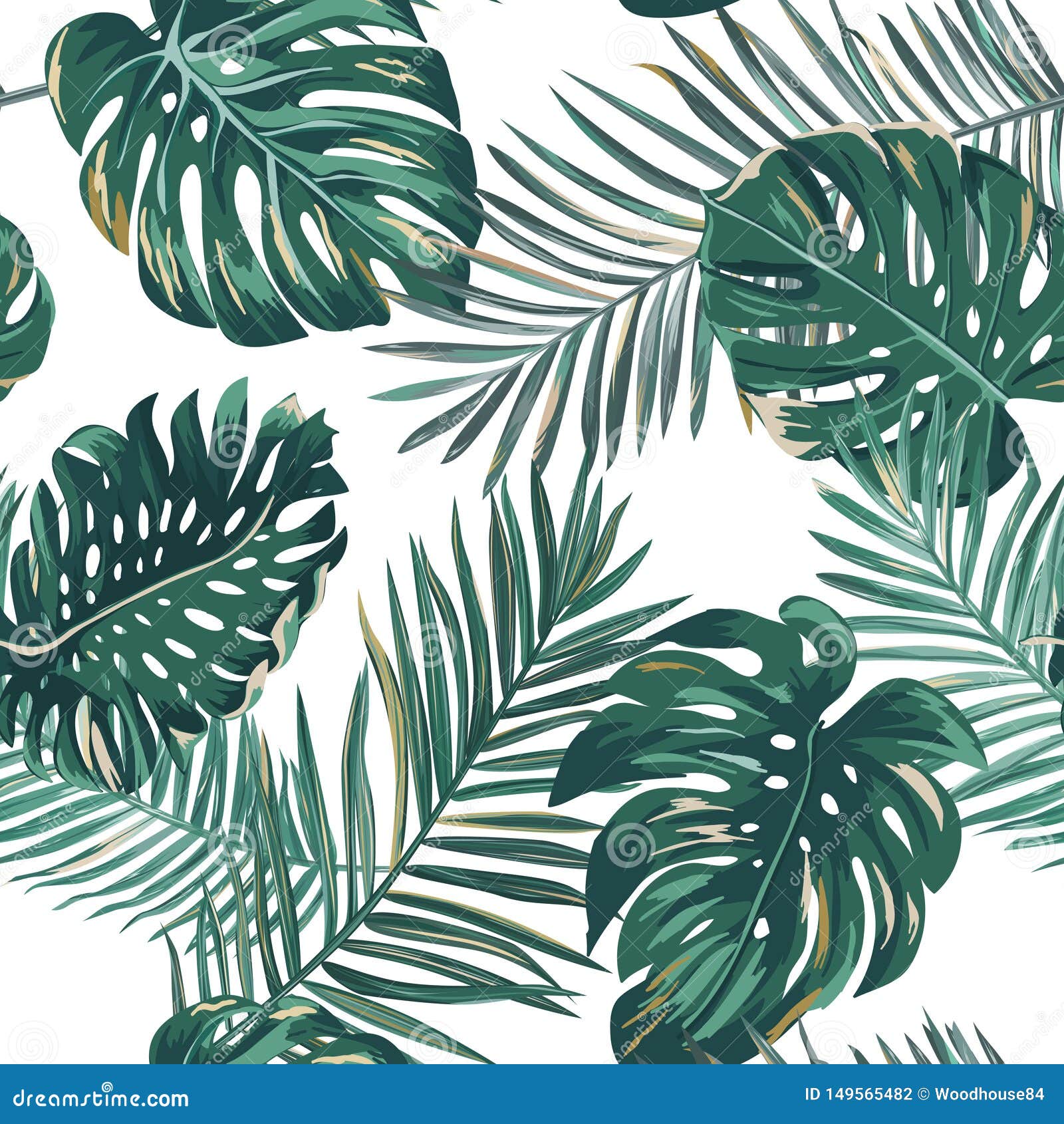 Retro Palm Leaves Background Pattern, Tropical Jungle Illustration ...