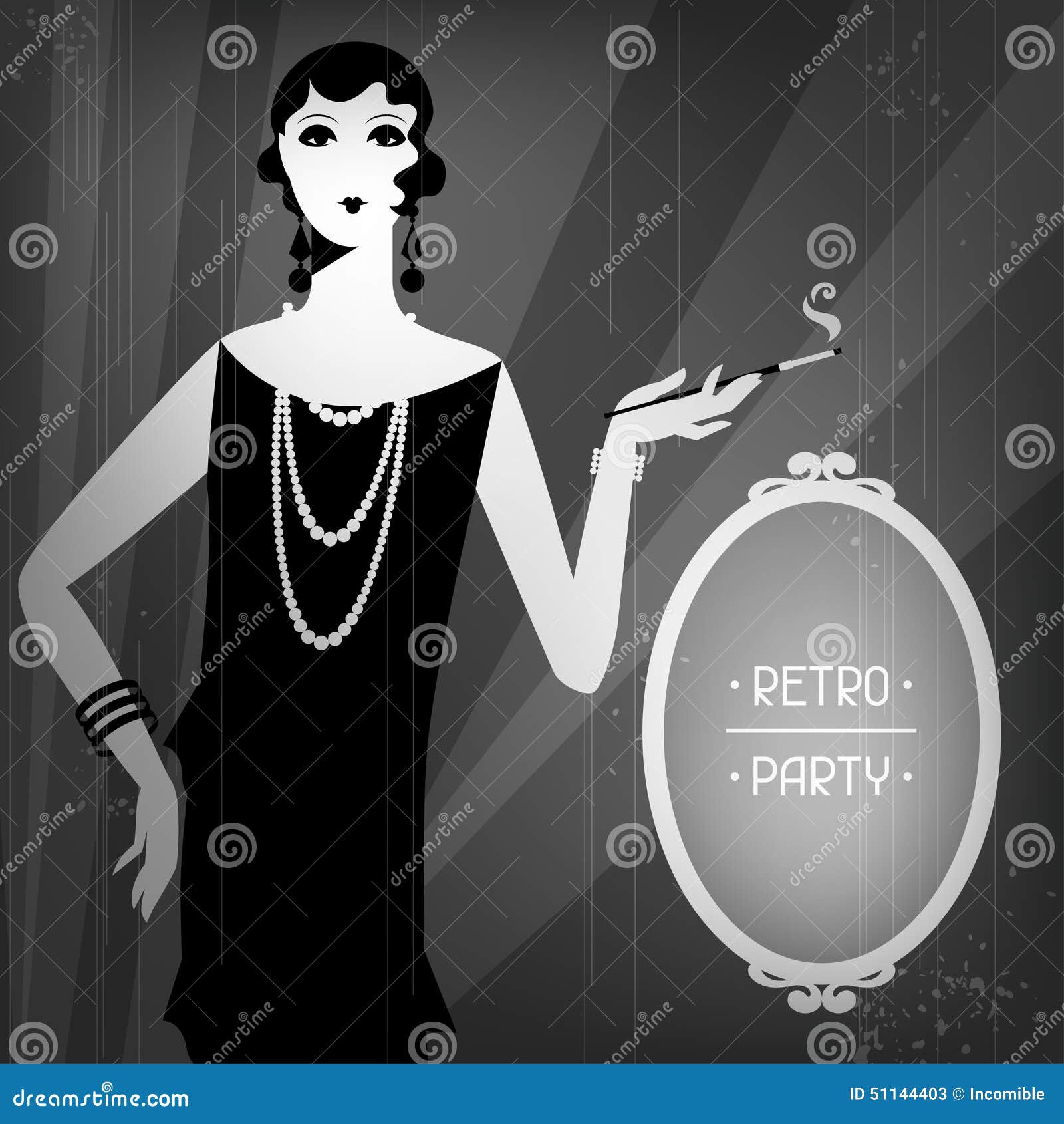 Retro Party Background with Beautiful Girl of Stock Vector