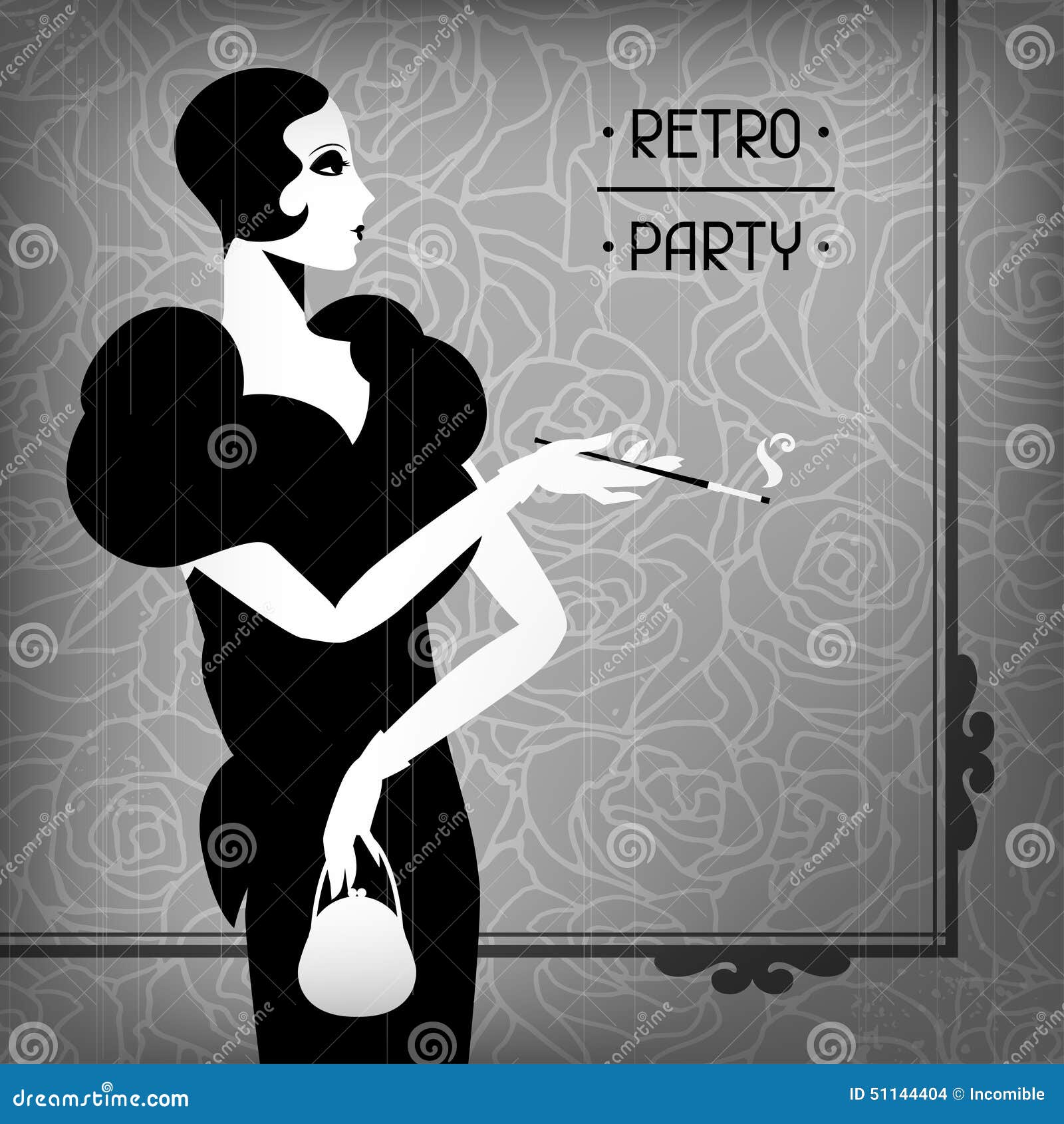 Retro Party Background with Beautiful Girl of Stock Vector