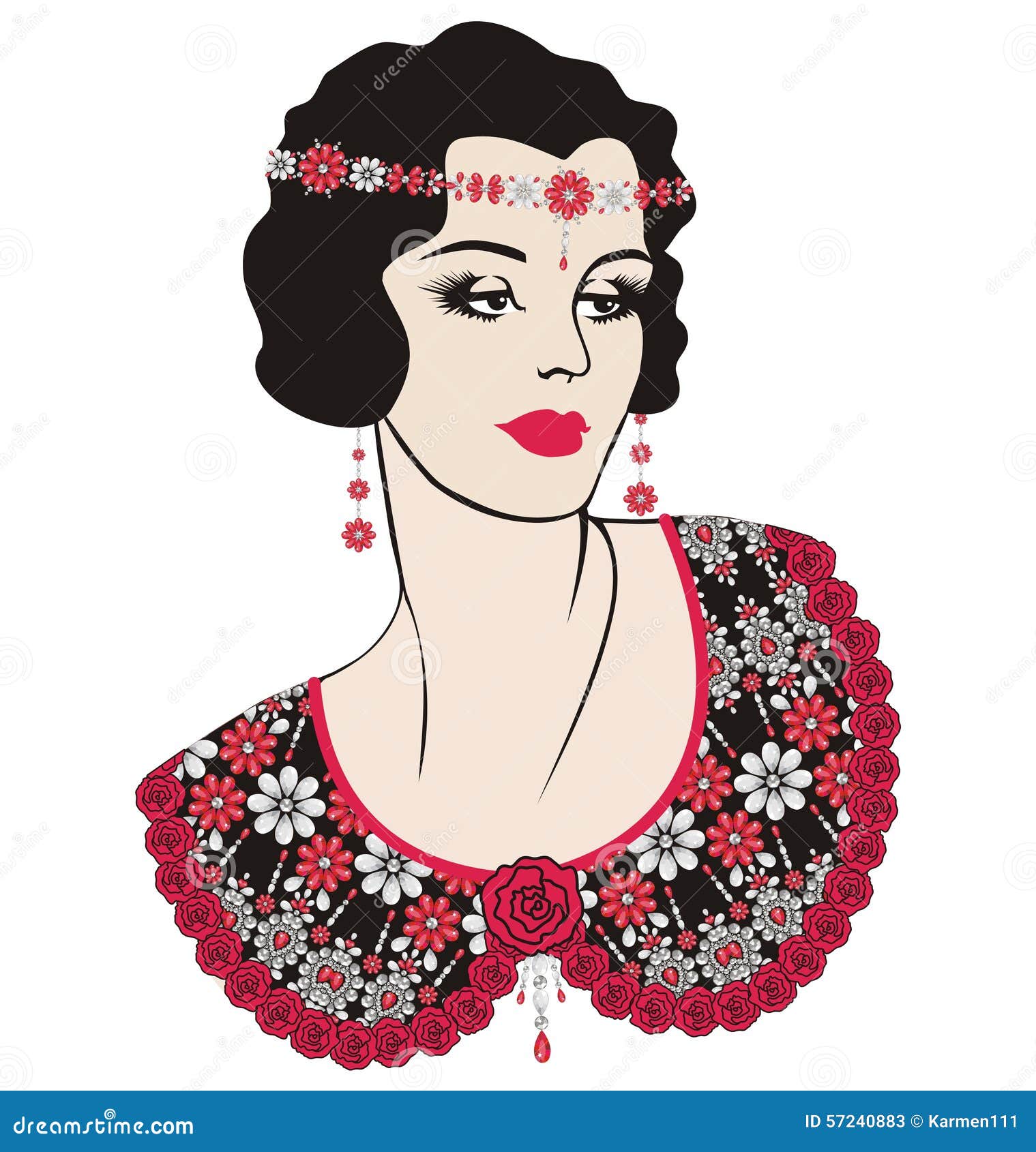 Retro Party Invitation Design Flapper Girl (20 S Style). Ornate Element Pattern. Flower Fashion