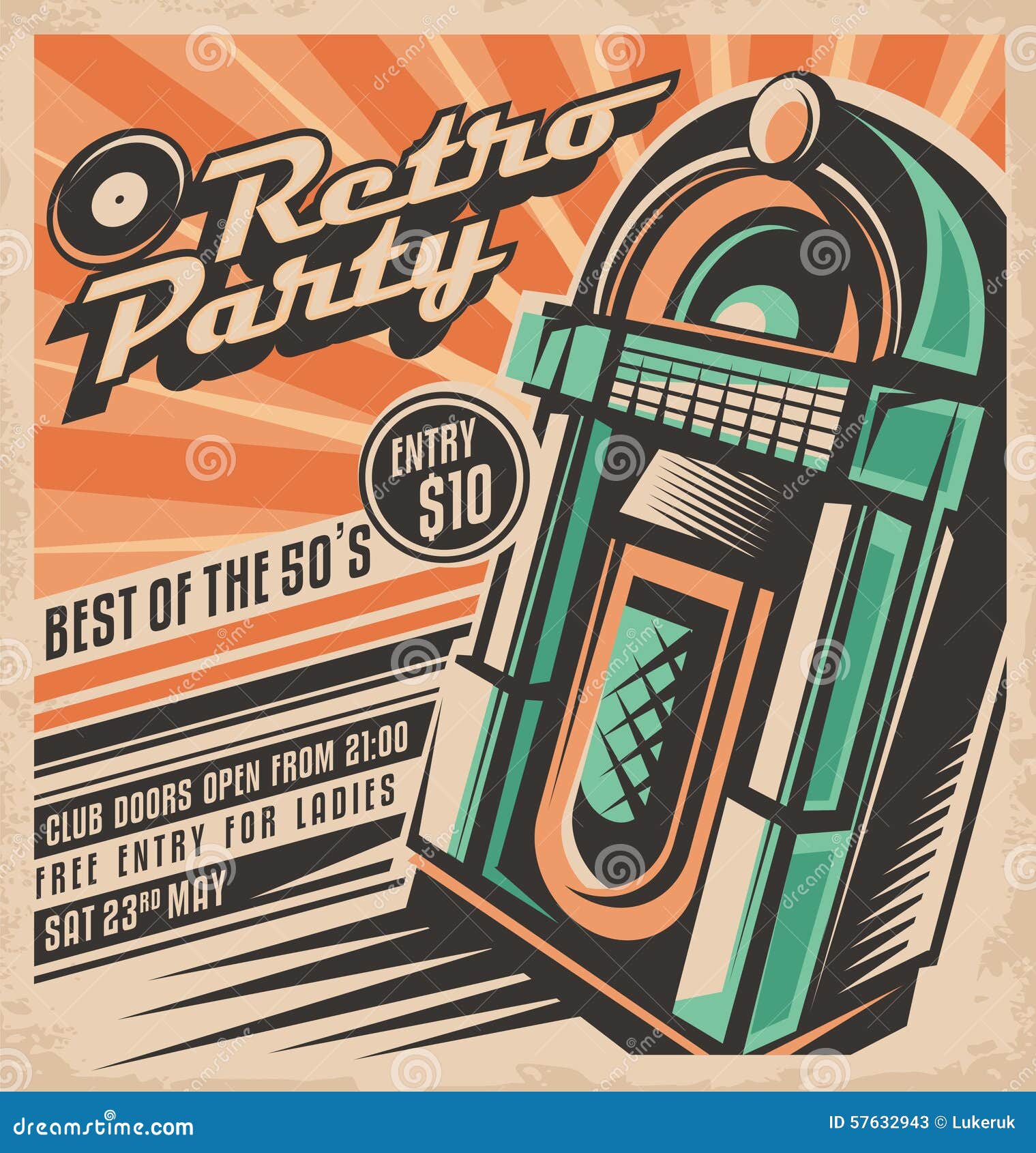 Retro Party Invitation Design Stock Vector Illustration Of Disco