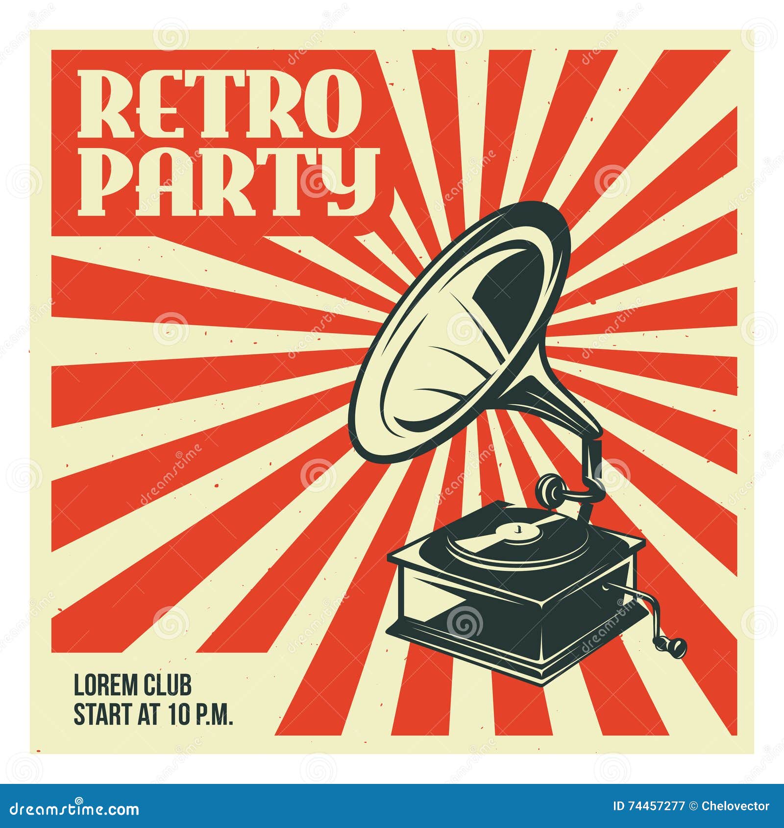 retro party poster template with old gramophone.  vintage .