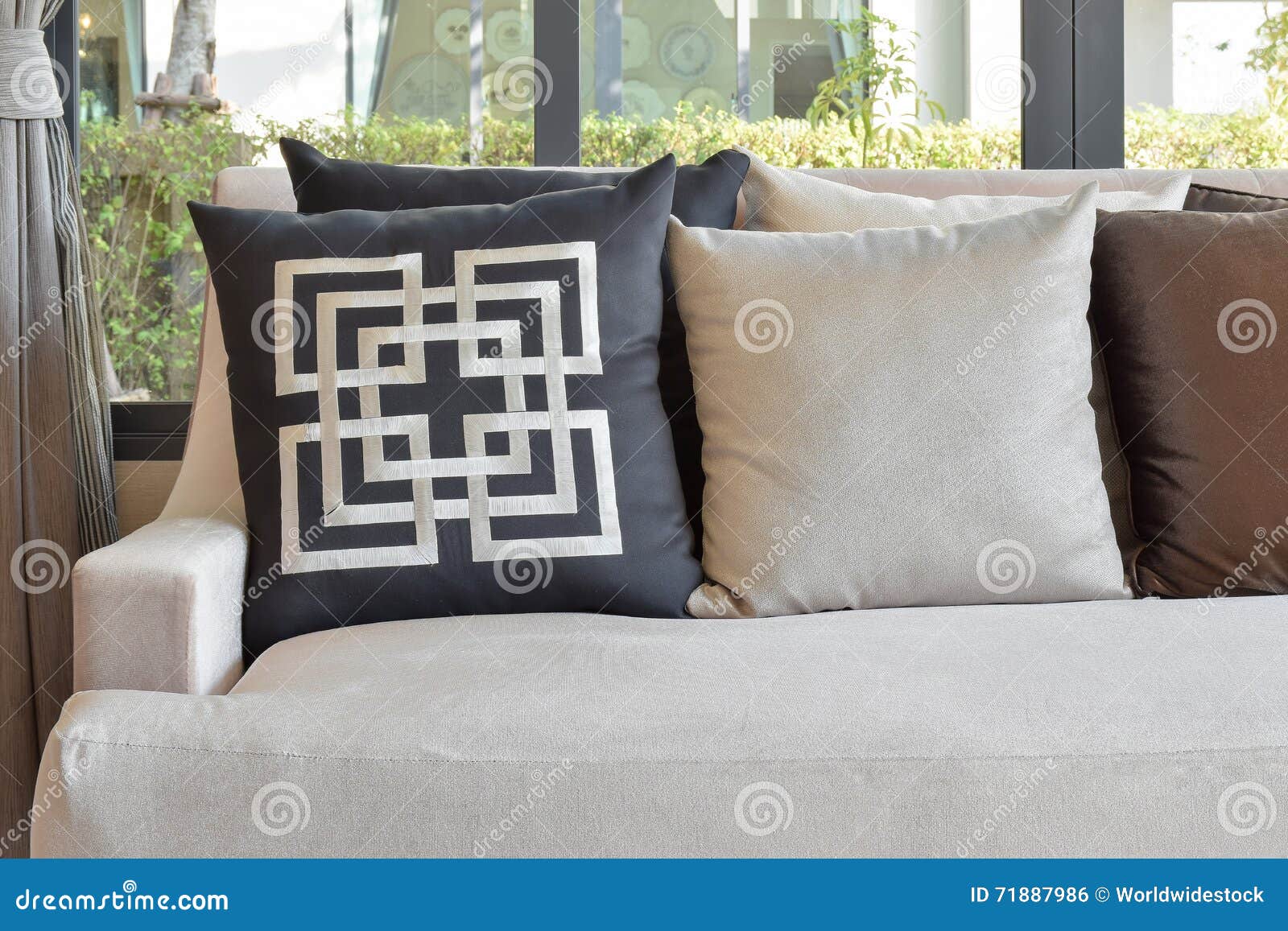 Retro Pillows on the Cozy Brown Sofa in Living Room Stock Photo Image of home, light 71887986