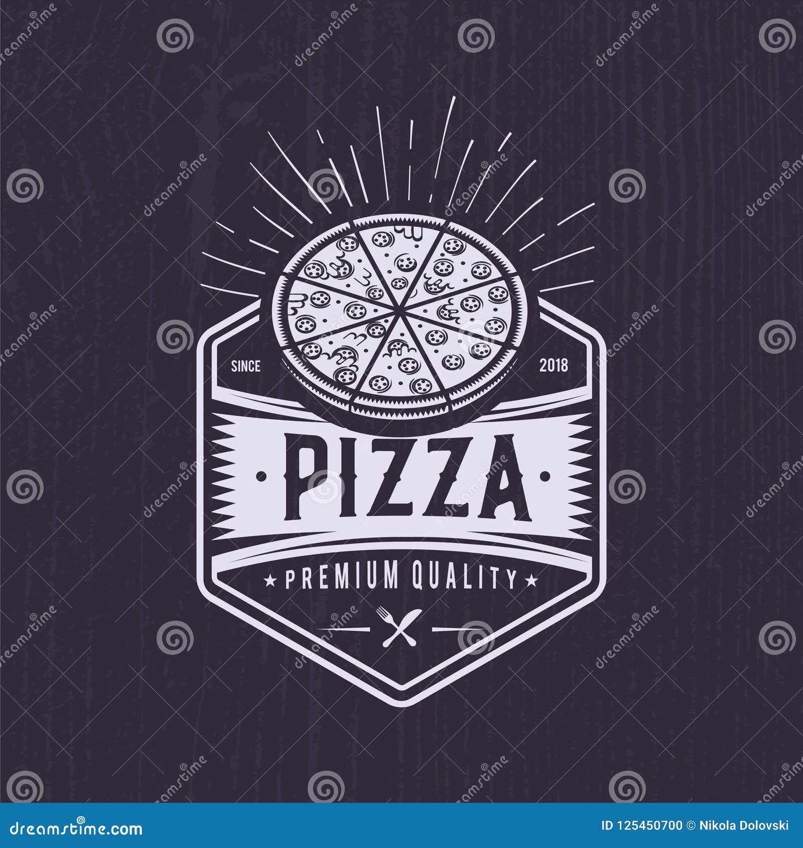 Hot and fresh pizza retro badge design. Vector. Vintage design for