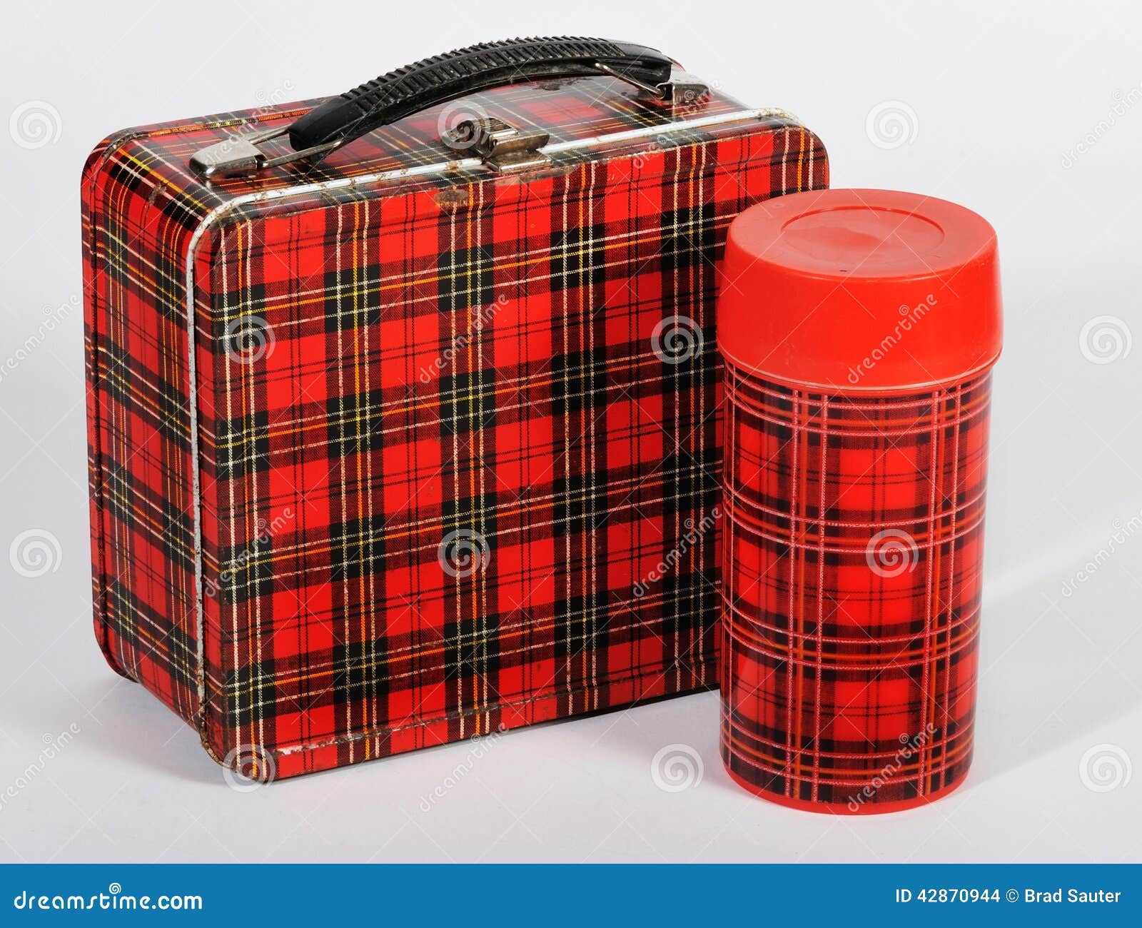 Thermos Red Plaid Retro Picnic Bag 2 Thermos, Sandwich Box Vintage