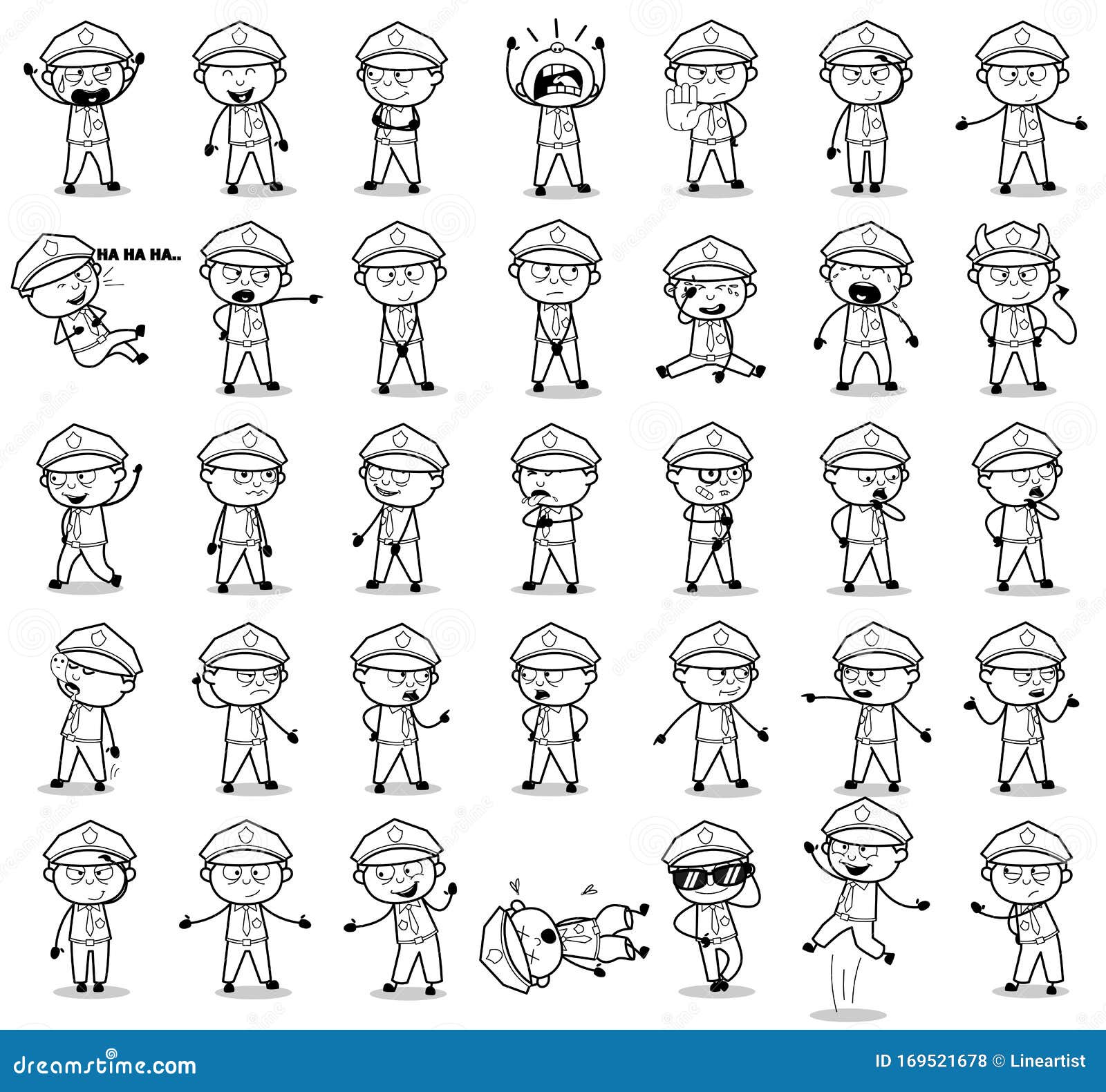 Retro Policeman Cop Poses - Set of Concepts Vector Illustrations Stock ...