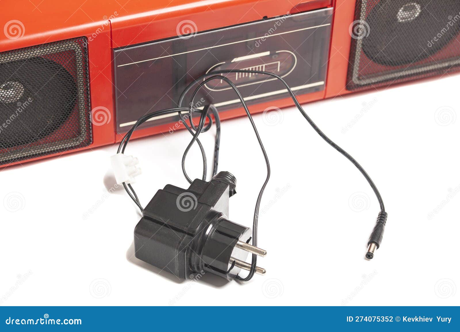 Retro Portable Stereo Cassette Recorder with a Power Supply Stock Photo