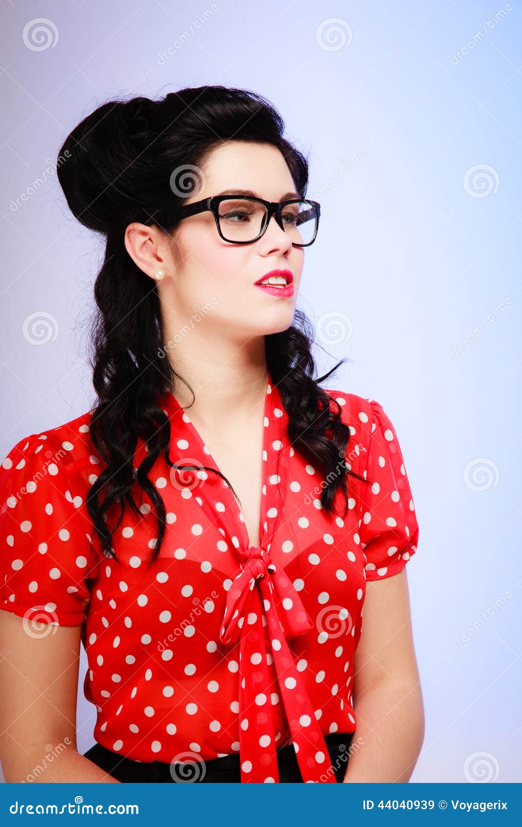 Retro Portrait Of Pinup Girl In Eyeglasses Stock Image Image Of 