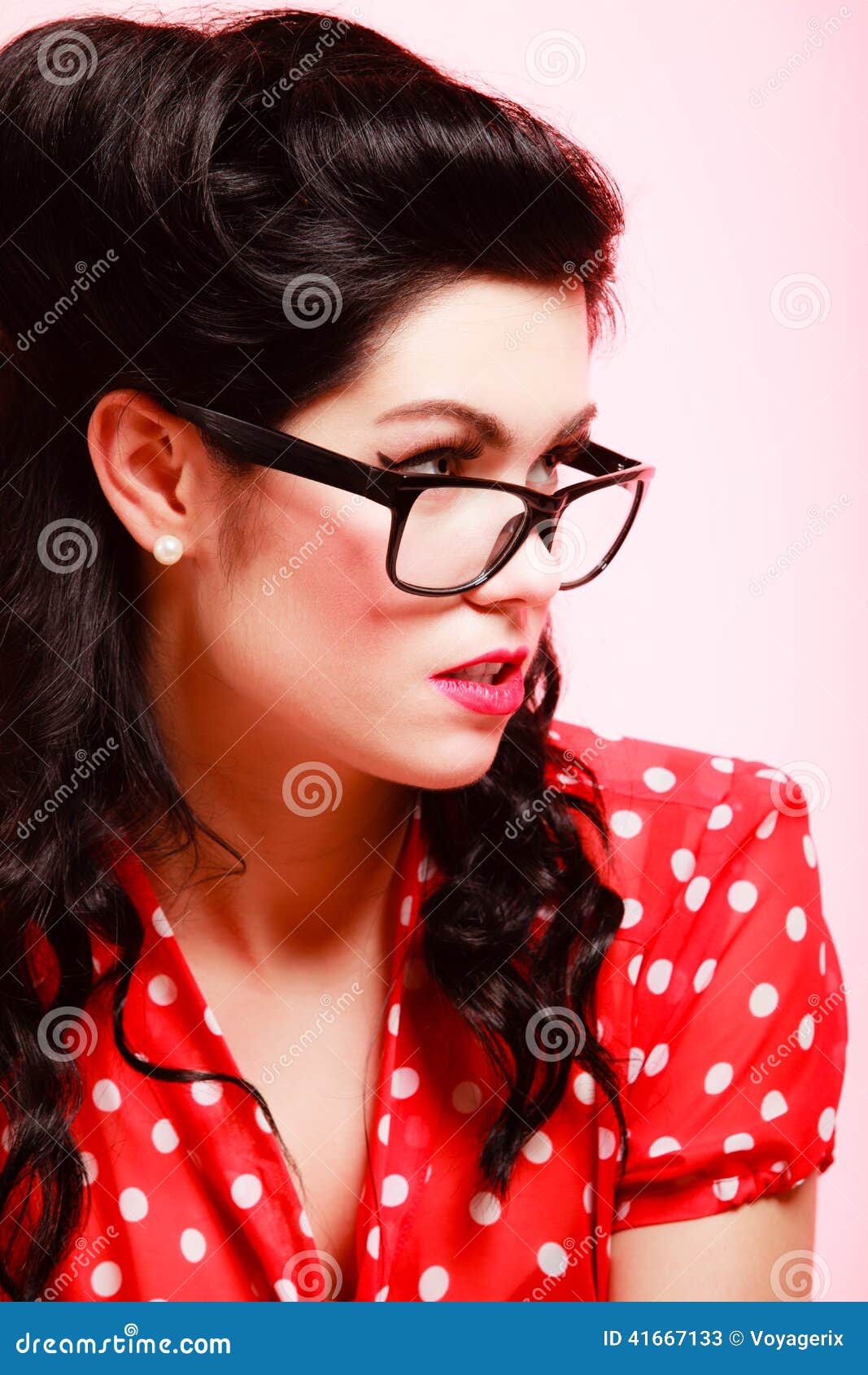 Retro Portrait Of Pinup Girl In Eyeglasses Stock Image Image Of 