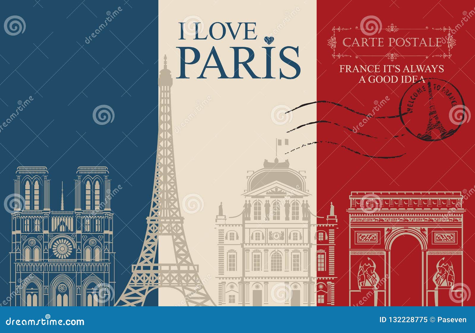 Vintage Postcard with Words I Love Paris Stock Vector ...