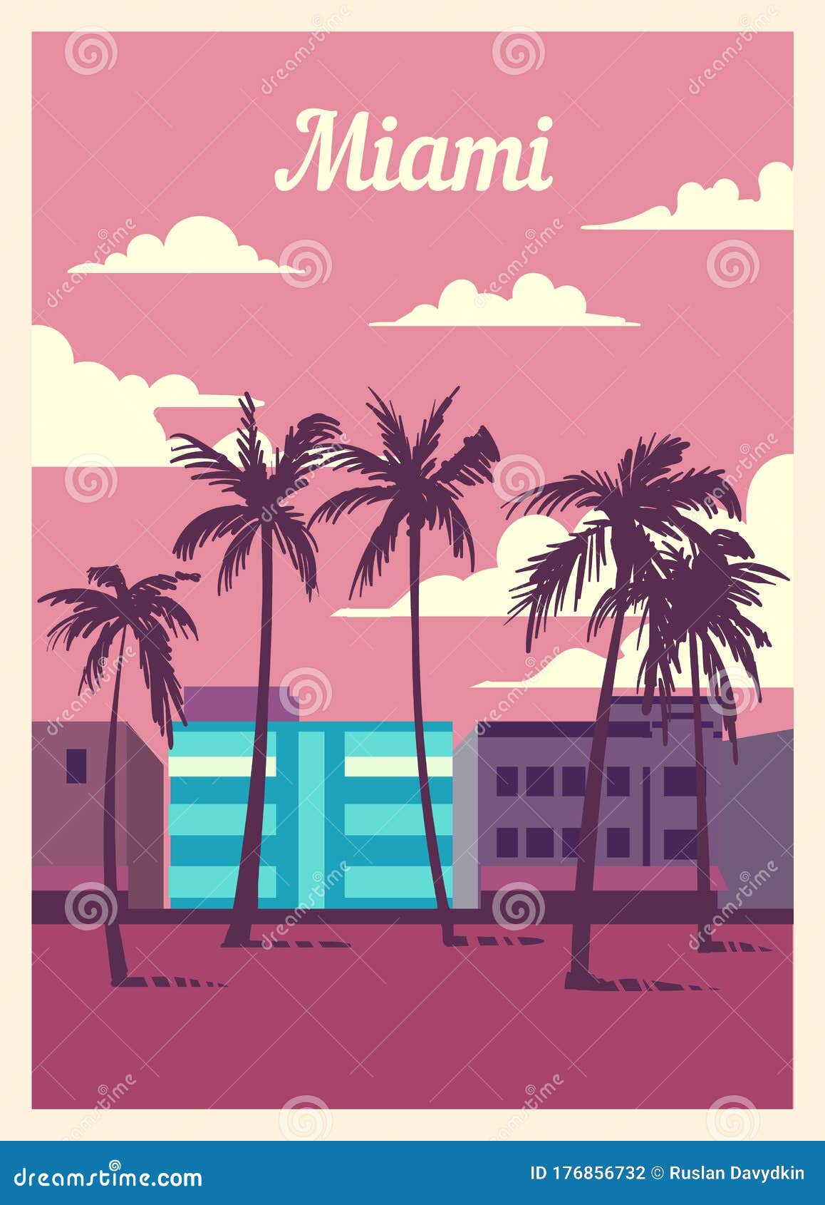 Miami City Skyline. Miami Vintage Stock Illustration - Illustration of buildings, cityscape: 176856732