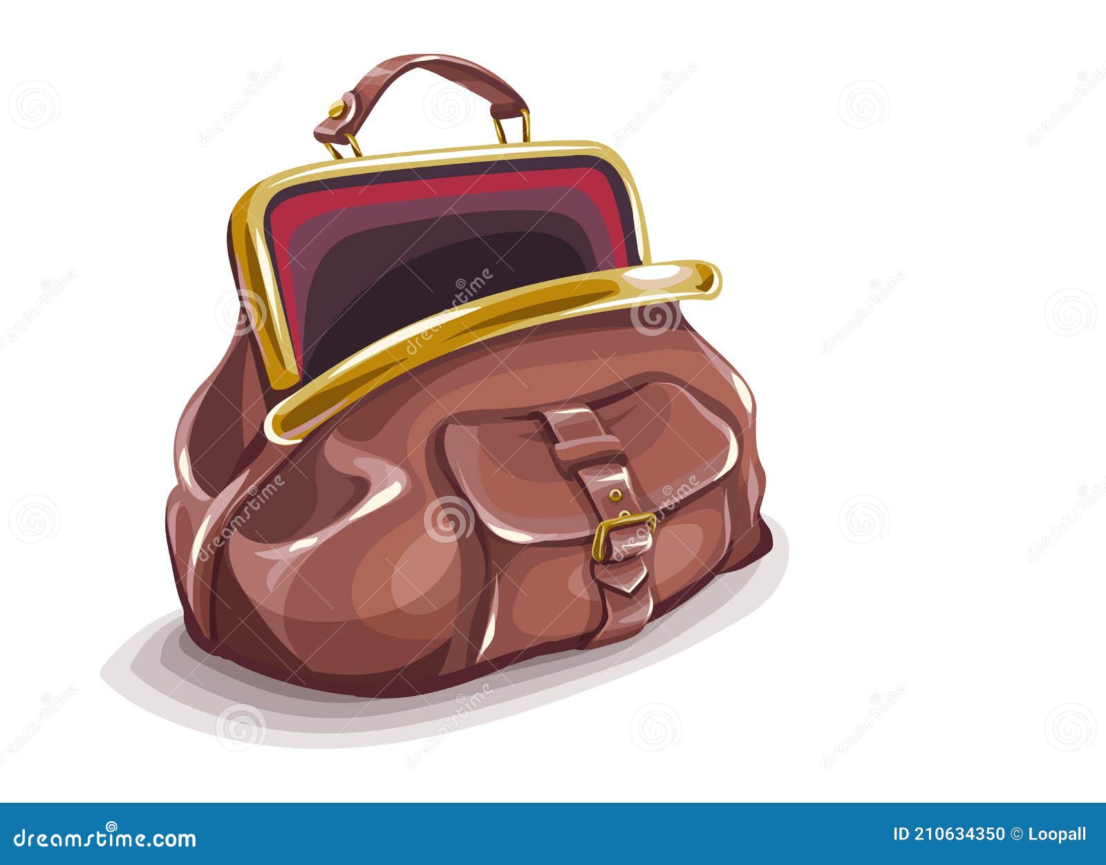 Retro Purse Bag Open and Empty. Vector Illustration. Stock Vector