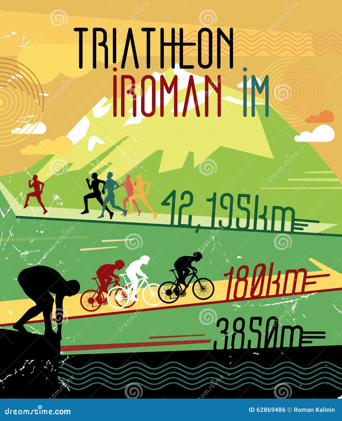 Retro Race Print. Triathlon Poster. Poster Stock Vector - Illustration of lettering, road: 62869486