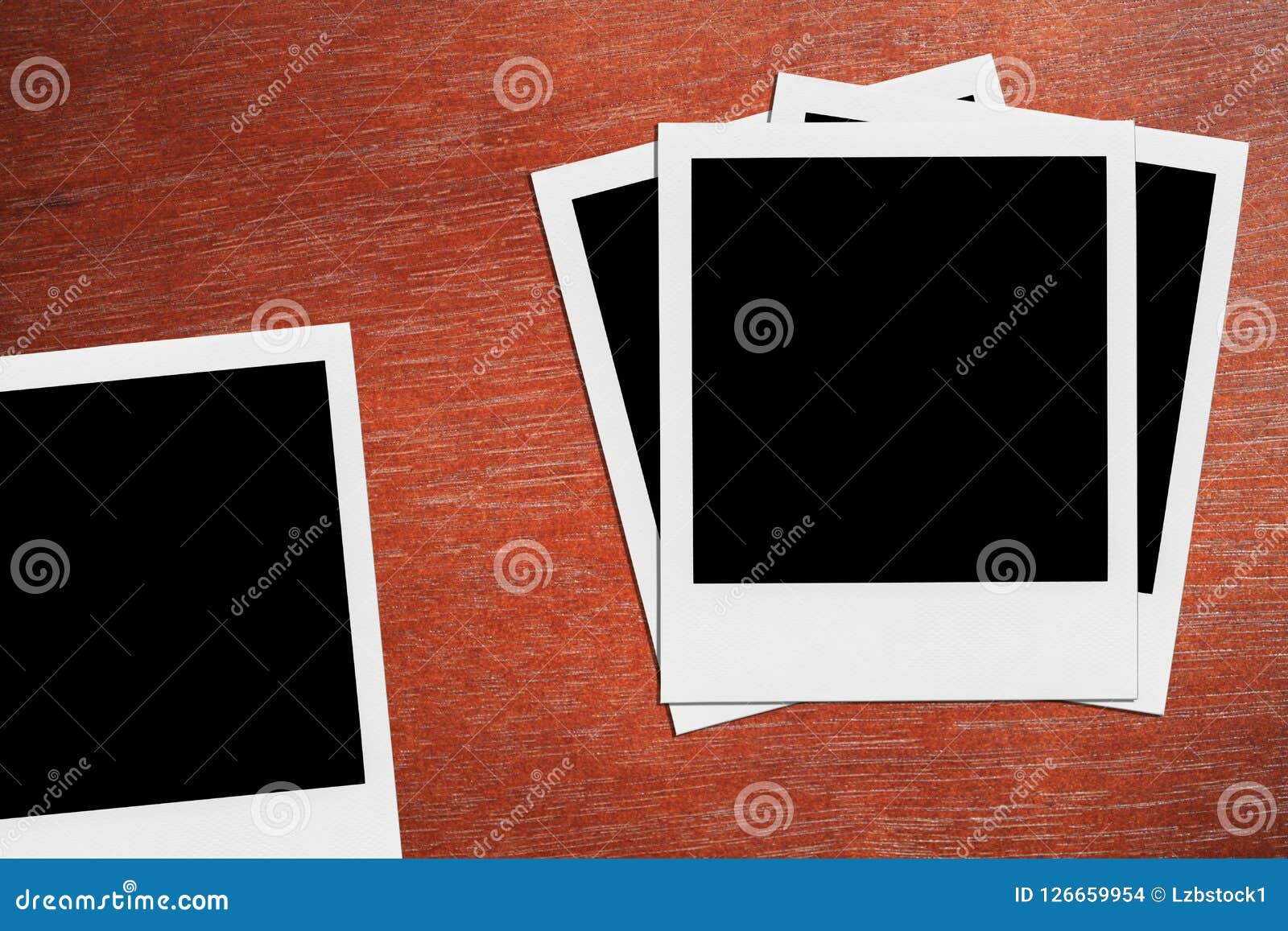 Blank Polaroid Photos. Vintage Frames On The Wood. Stock Photo Image