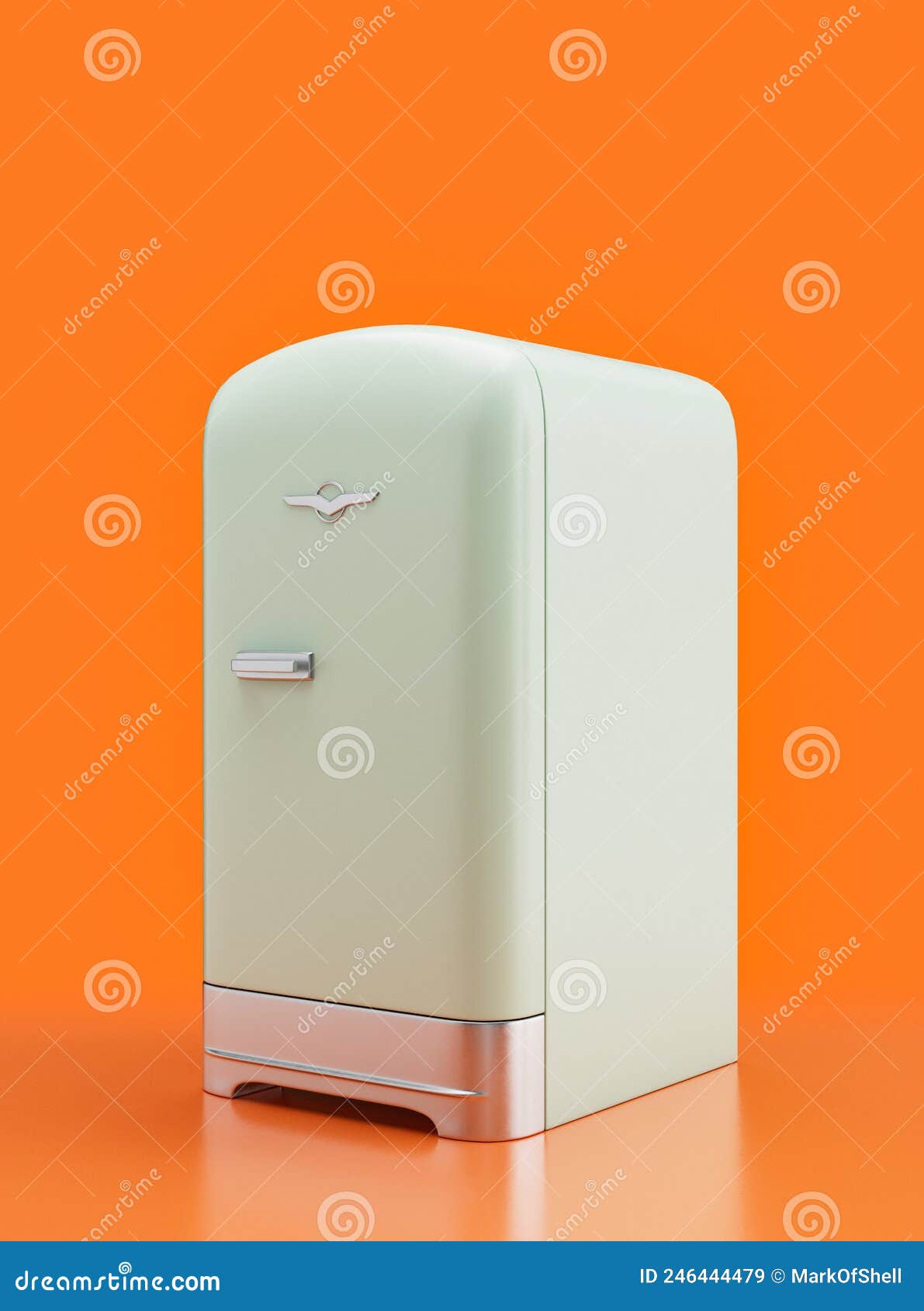 Retro Refrigerator, Vintage Kitchen Appliance Side View, 3d Rendering