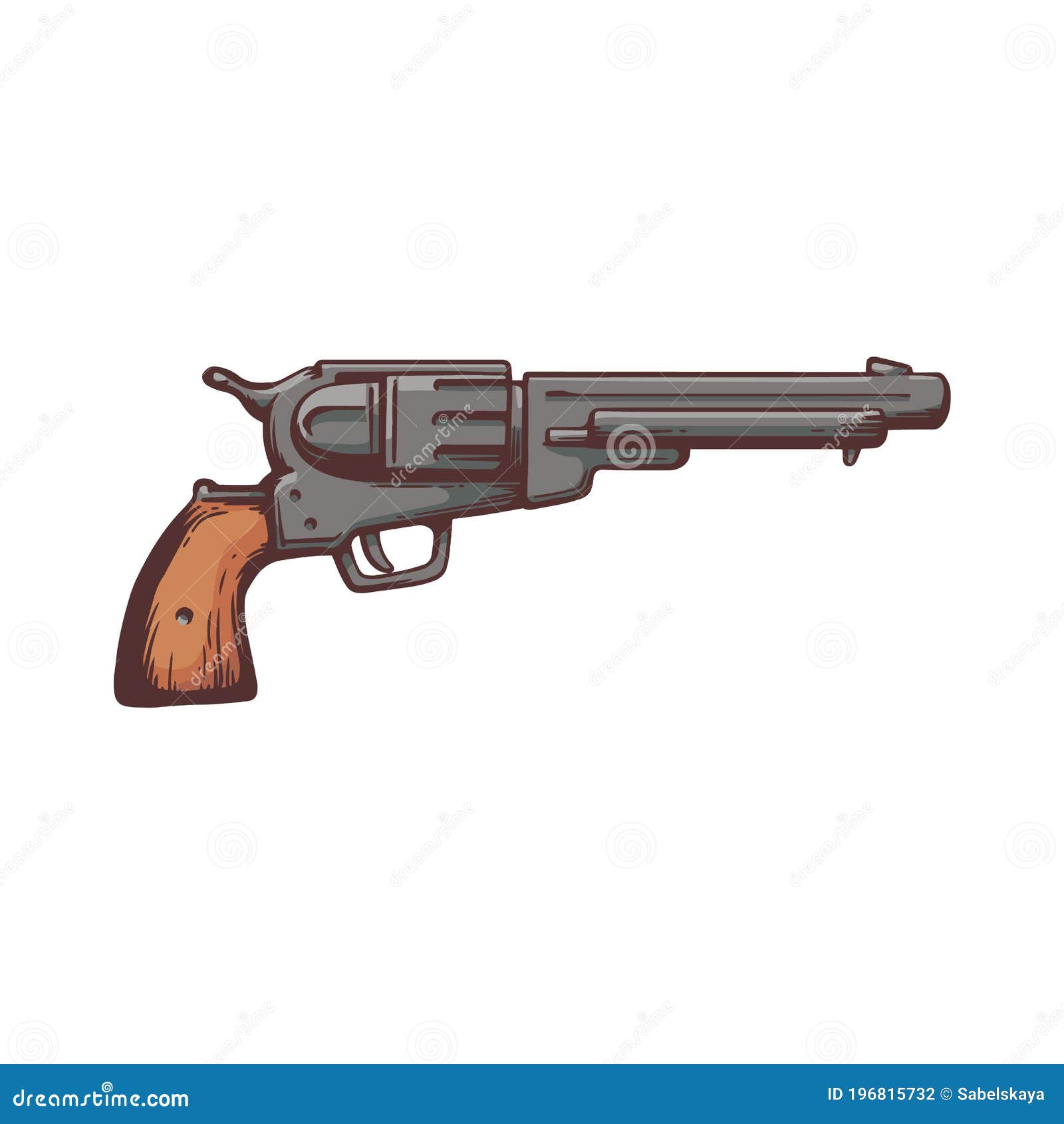 Retro Revolver or Cowboy Gun Cartoon Icon, Sketch Vector