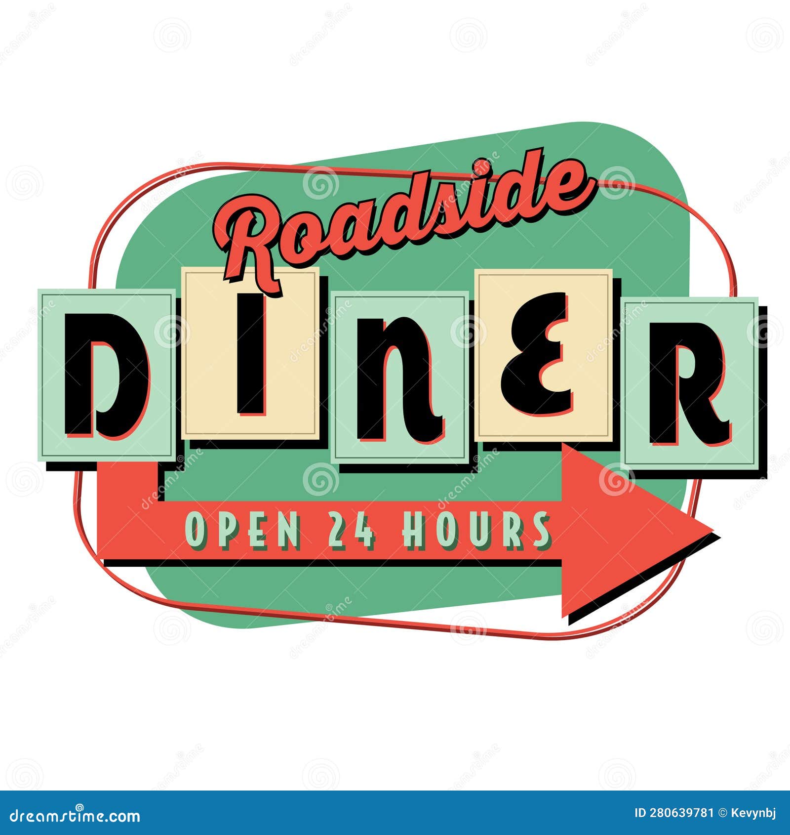 Retro Roadside Diner Sign Logo Vintage Look Art Stock Illustration retro-roadside-diner-sign-logo-vintage-look-art-stock-illustration