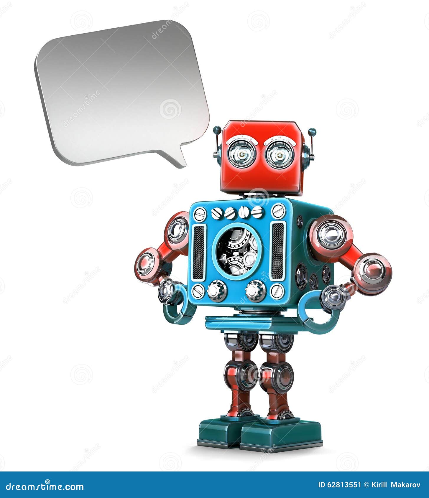 retro robot with speech bubble. . contains clipping path