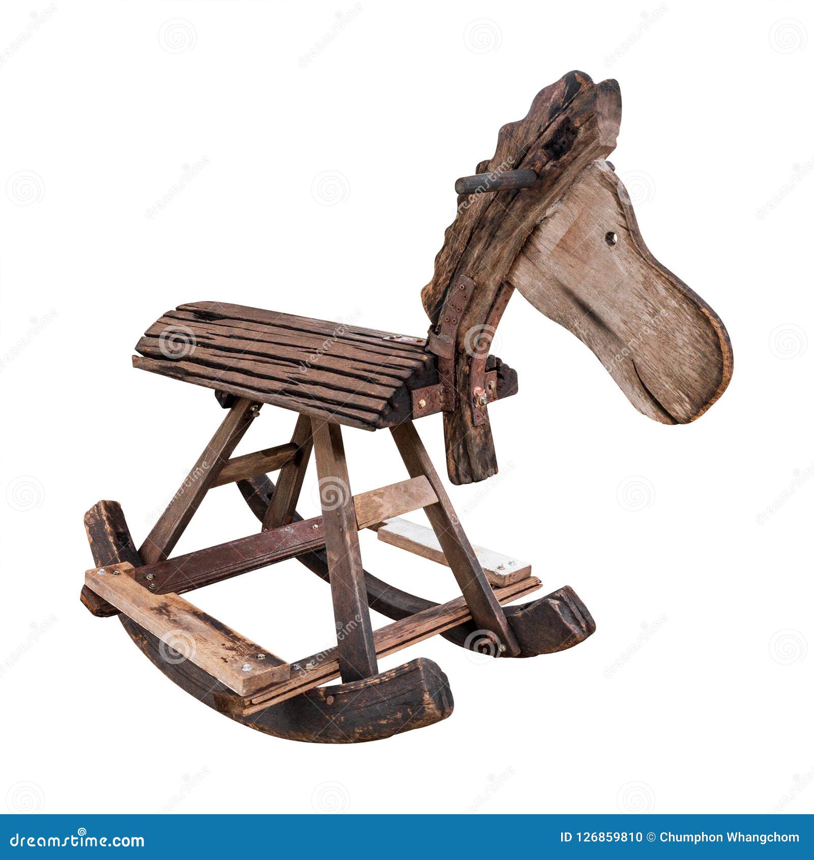 Retro Rocking Horse Made From Wooden Isolated On White Background