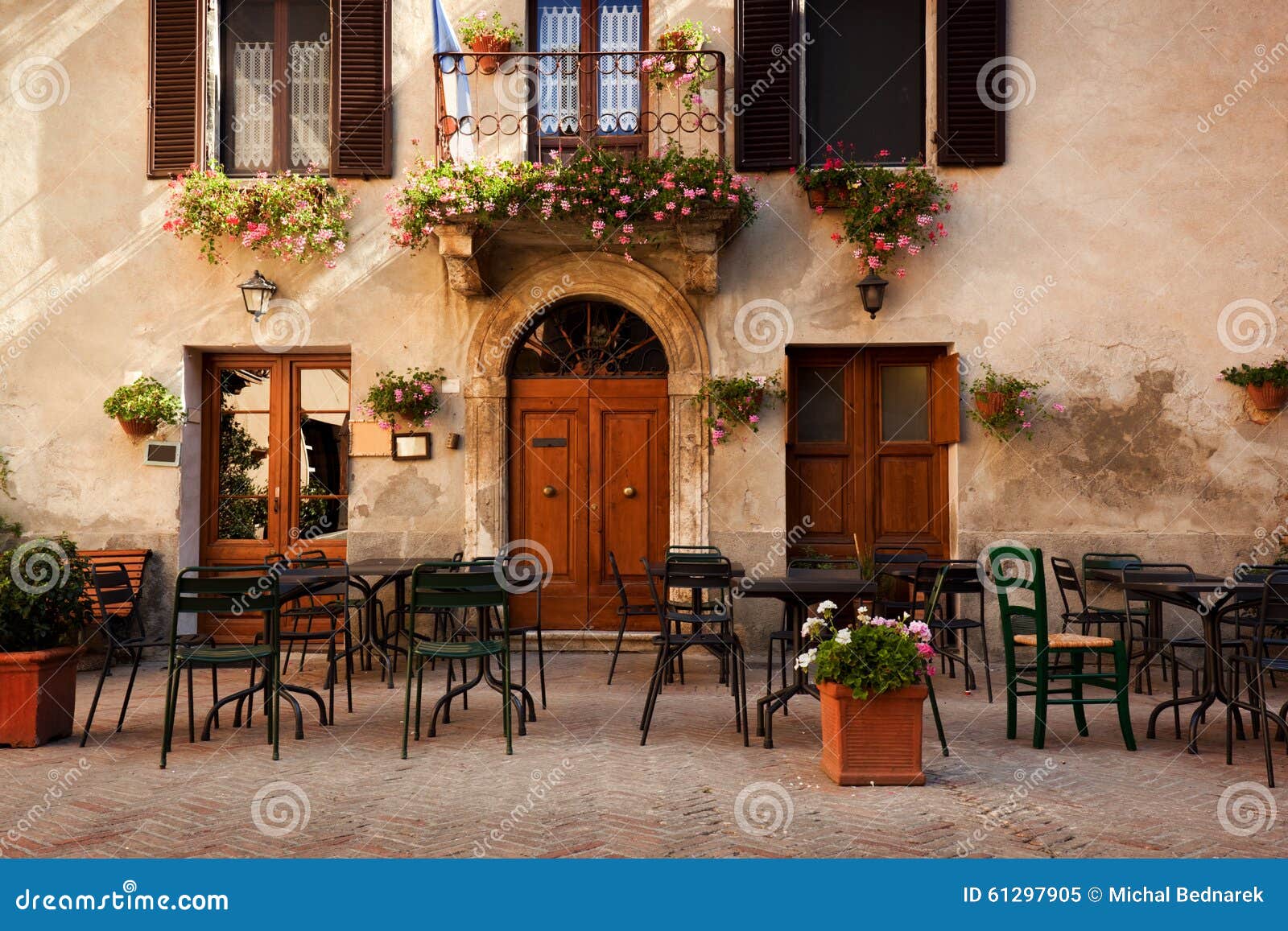 retro romantic restaurant, cafe in a small italian town. vintage italy