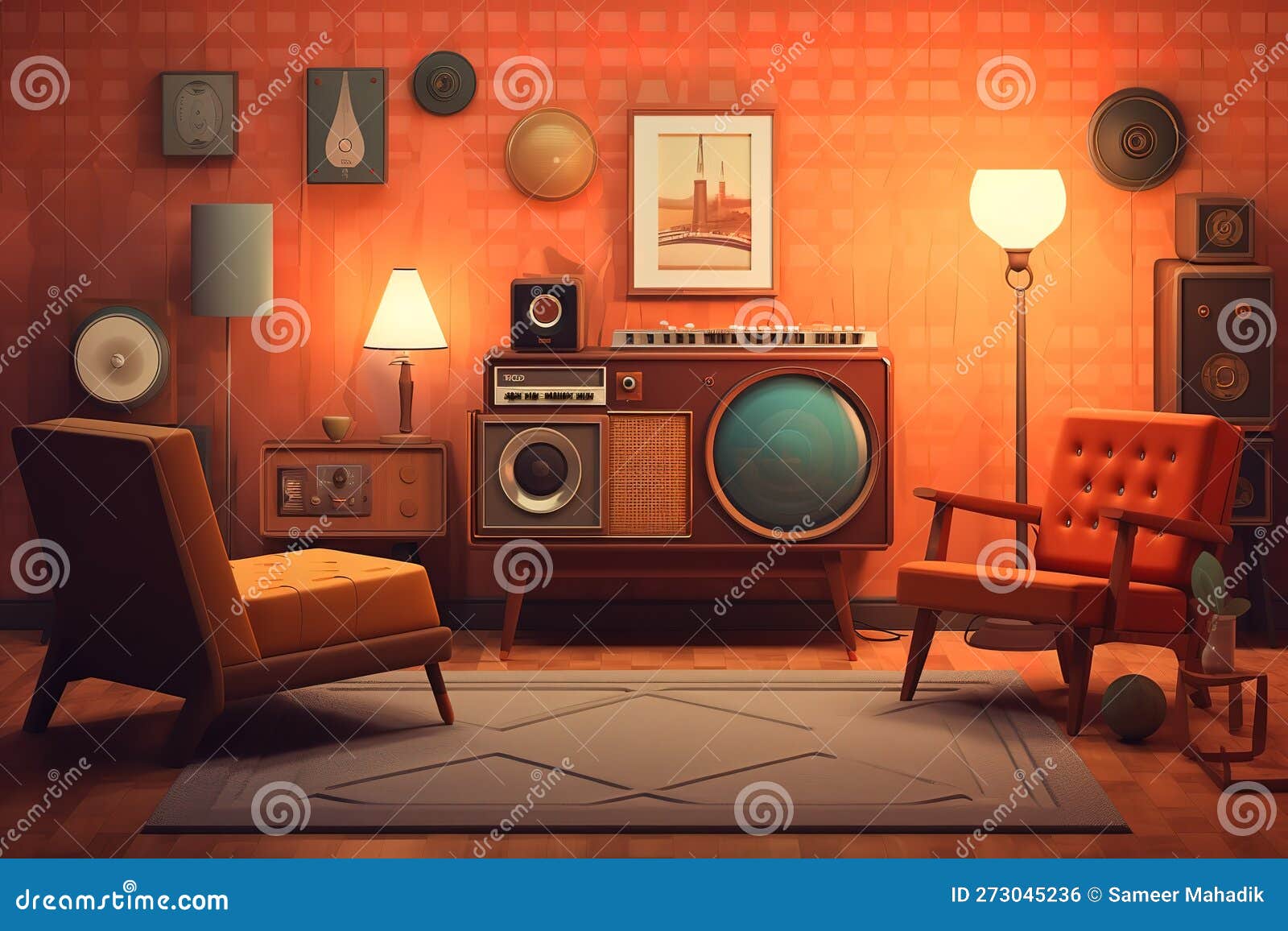 Retro Room Create a Set of Images that Showcase a Funky, Retro