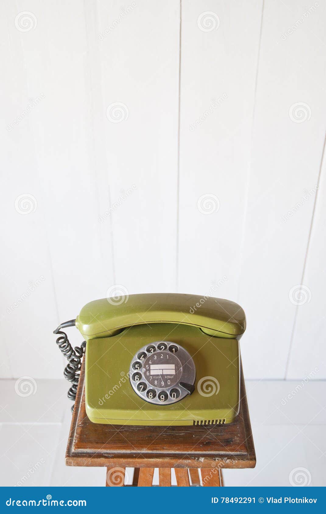 Retro Rotary Telephone On Wood Vintage Table White Background Stock