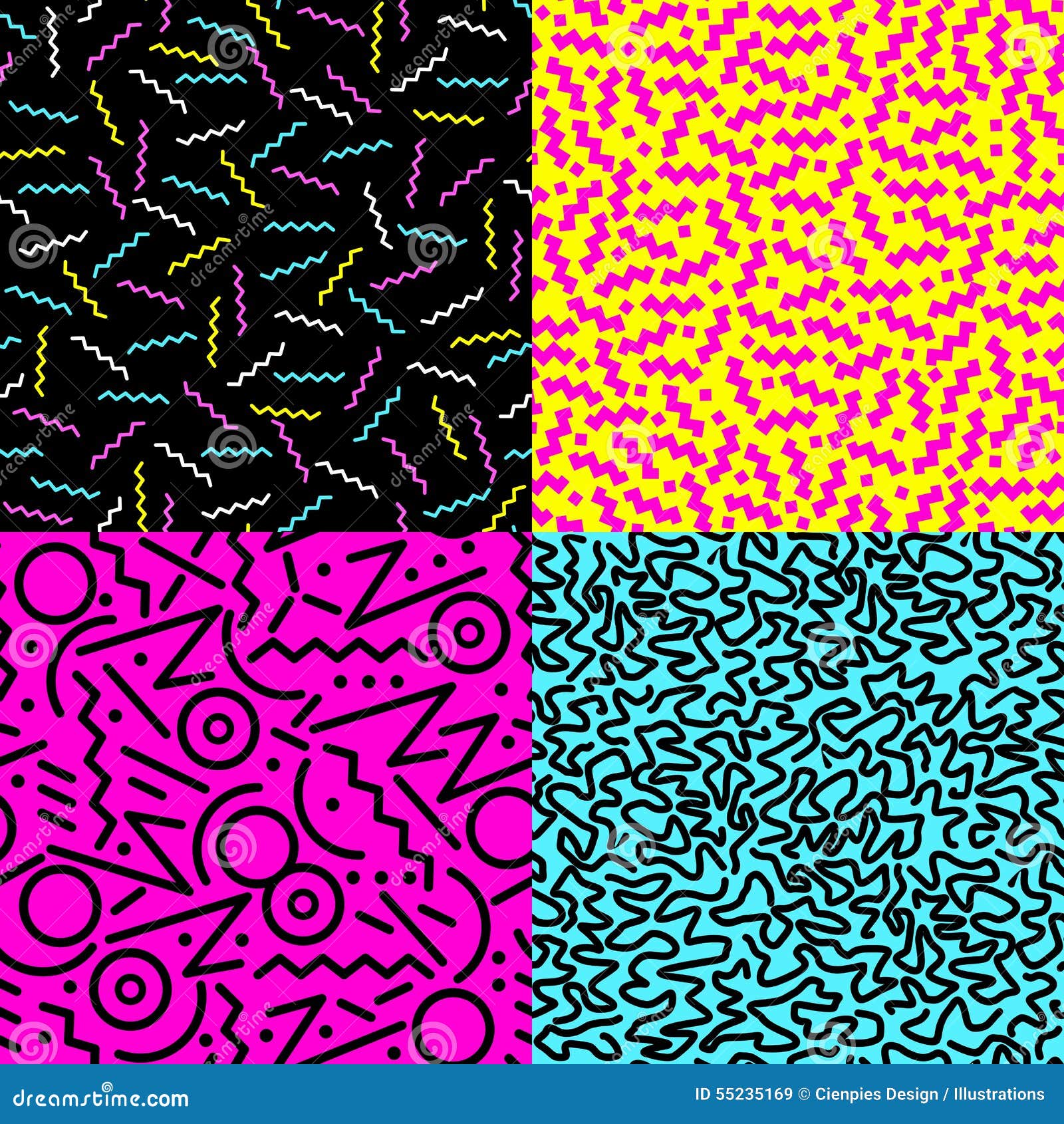 retro 80s seamless pattern background set