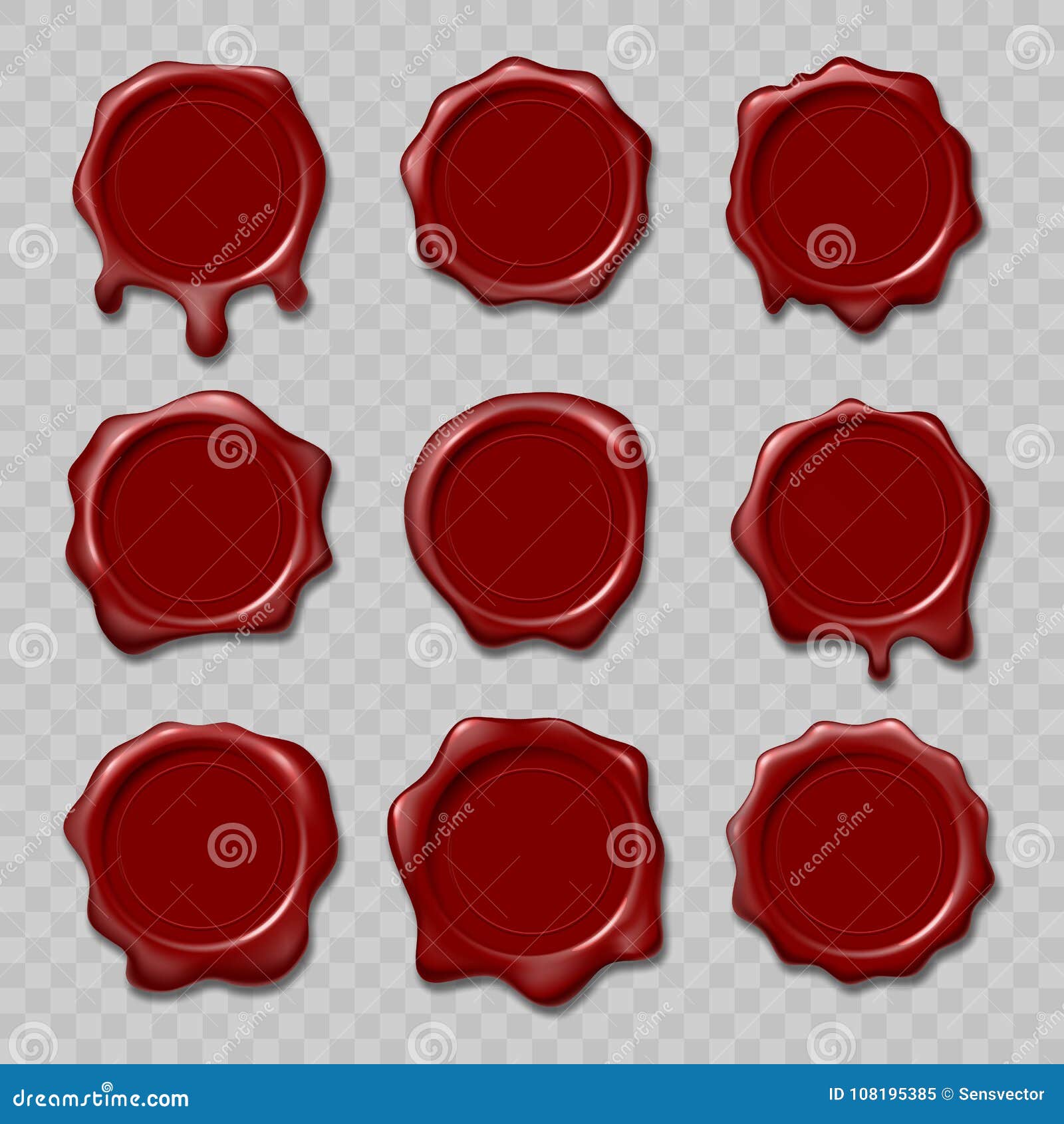 Stamp Wax Seal Vector Icons Set Of Red Sealing Wax Cartoon Stamps