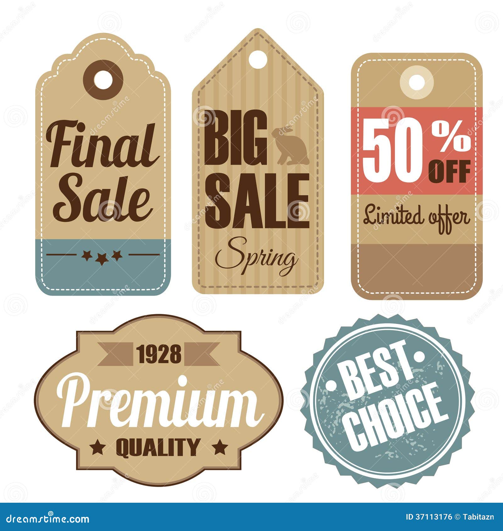 Retro Set of Vintage Sale and Quality Labels, Card Stock Vector