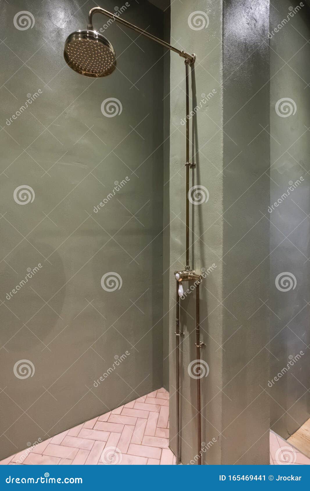 Retro Shower with Bronze Tap and Shower Head Stock Image Image of