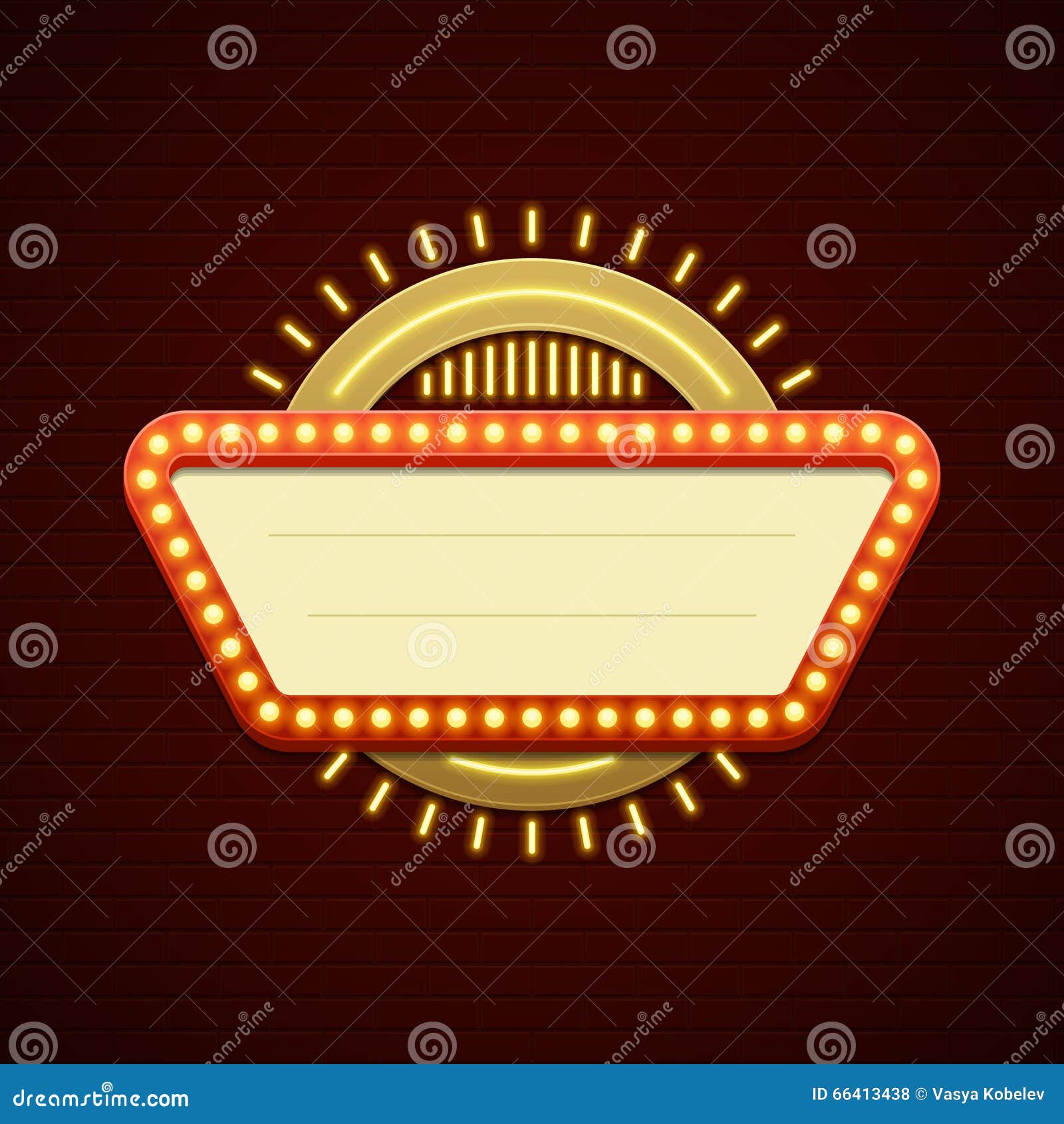 Retro Showtime Sign Design. Cinema Signage Light Bulbs Frame and Neon Lamps  on Brick Wall Background Stock Vector - Illustration of round, decoration:  66413438