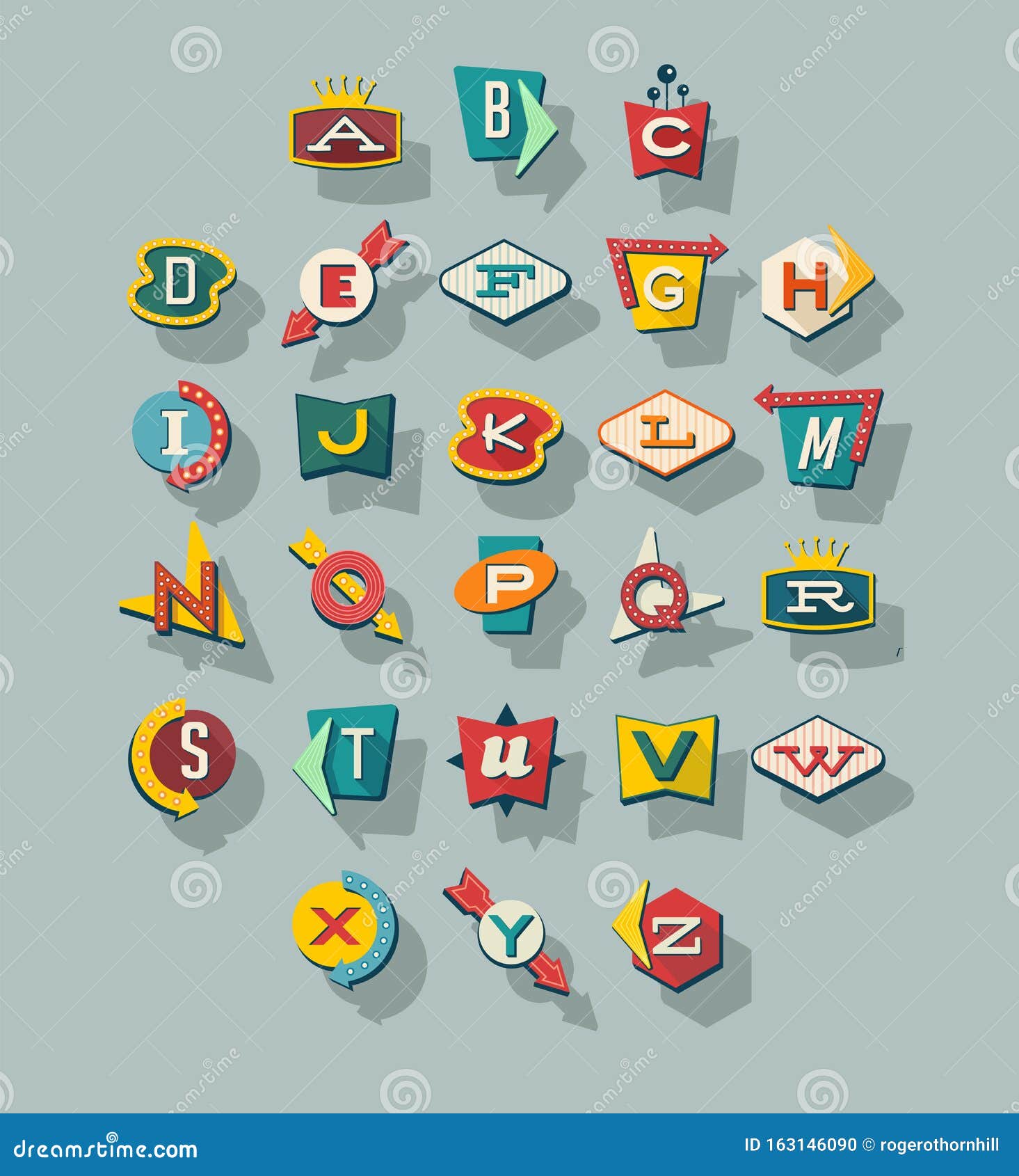 dimensional retro style signs alphabet. letters on vintage style signs.