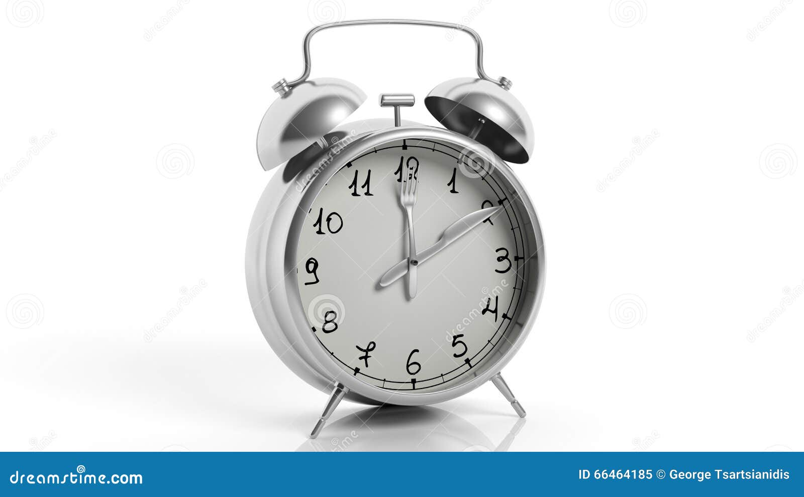 Retro Silver Alarm Clock with Knife and Fork As Stock