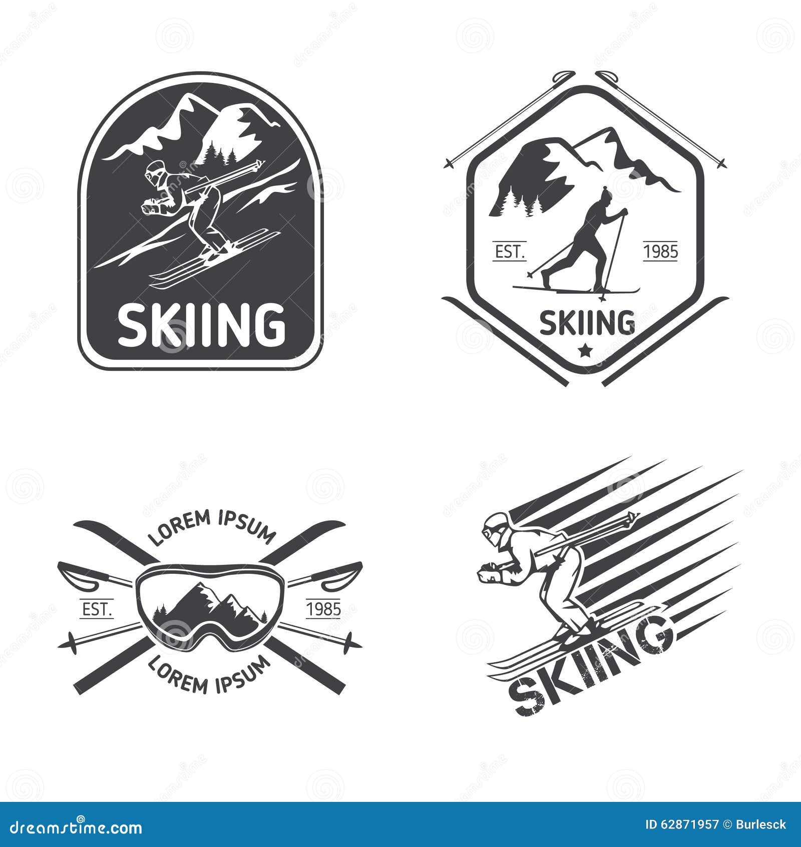 Retro Skiing Labels, Emblems, and Logos Vector Set Stock Vector ...