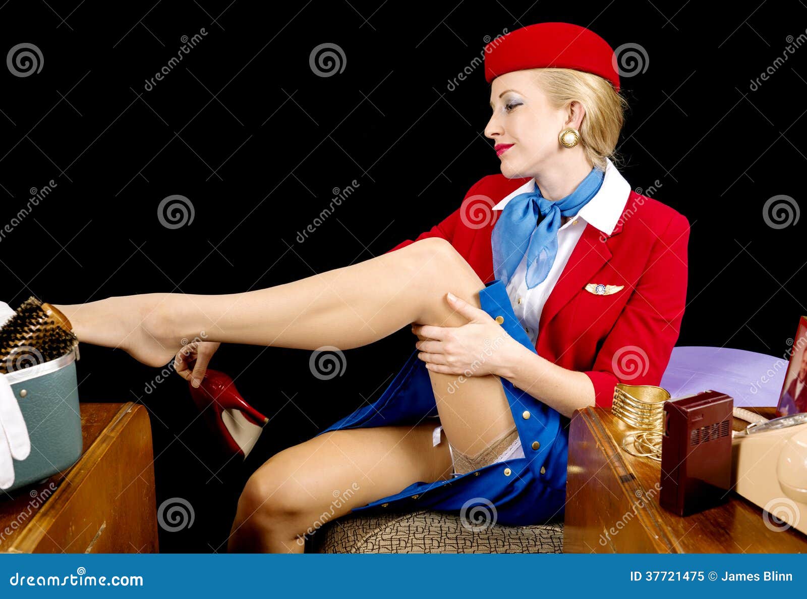 Stewardess in stockings