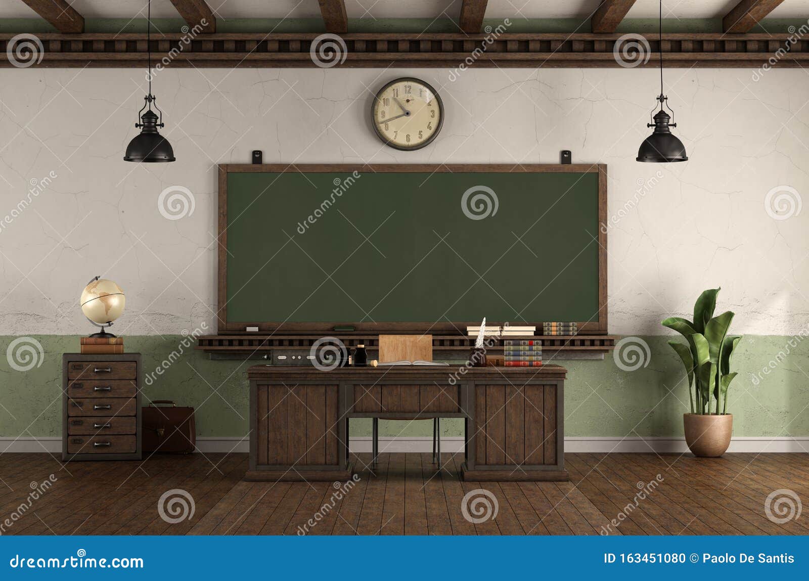 Retro Stil Leere Klassenzimmer Mit Tafel Und Schreibtisch Lehrer Schreibtisch Stock Abbildung Illustration Von Stil Tafel