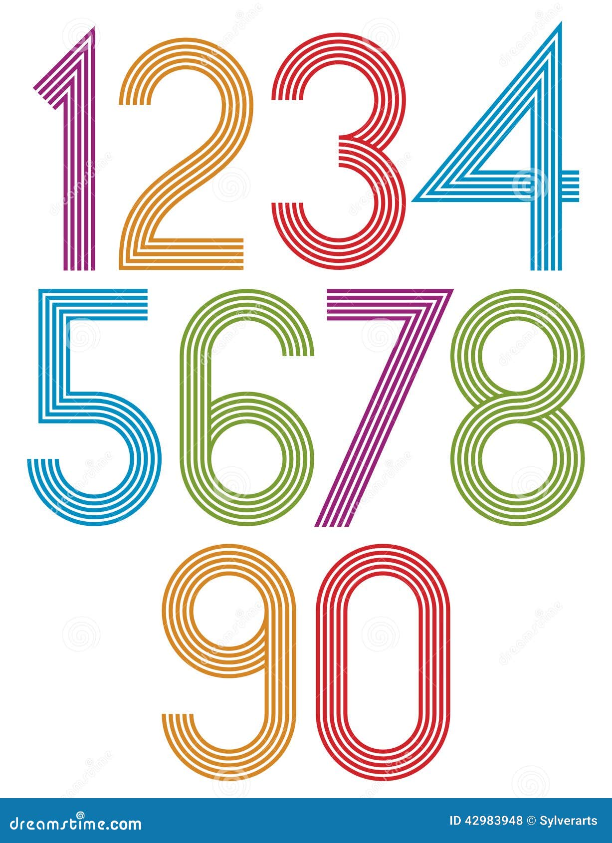 Download Retro Stripes Funky Numbers Set. Stock Vector ...