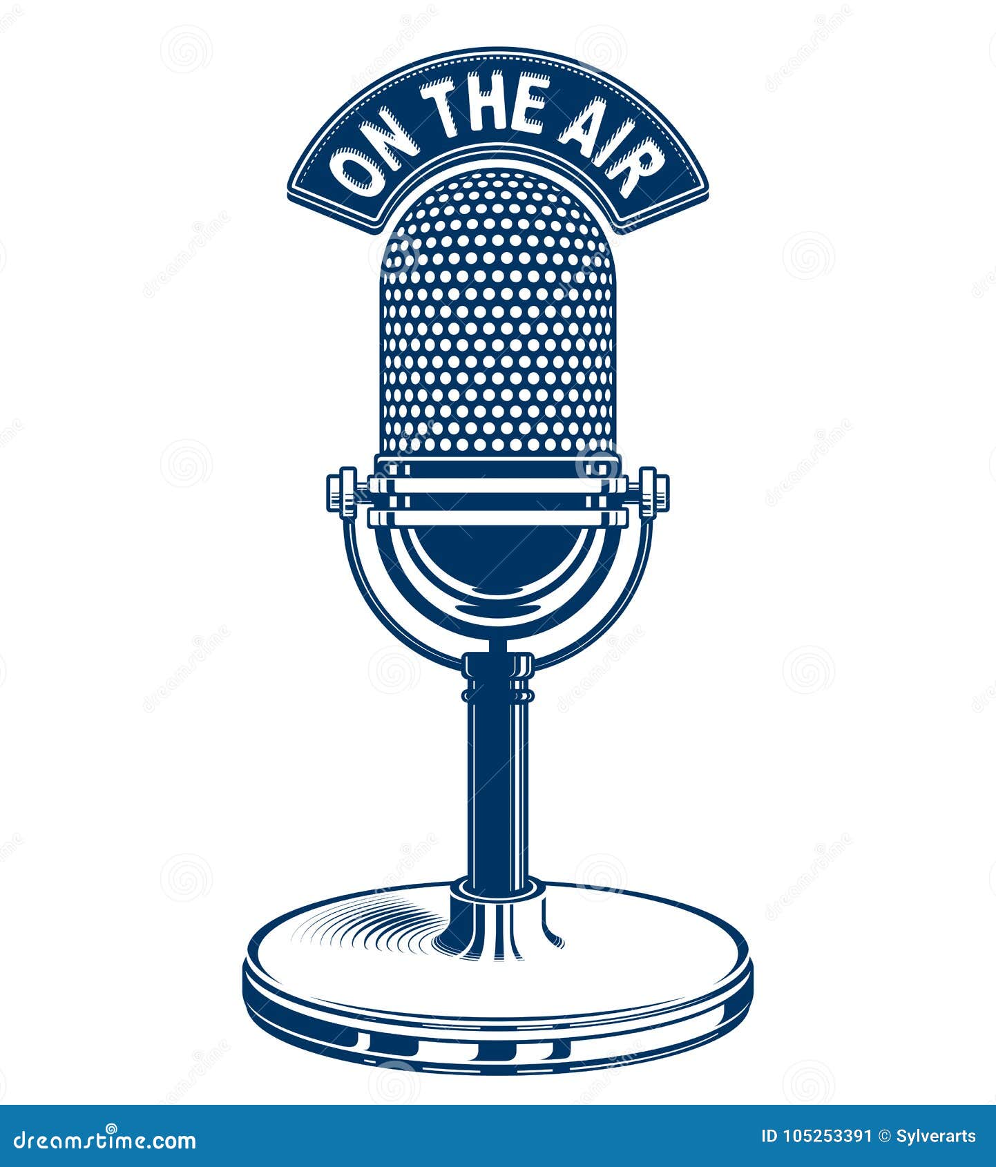 Retro Studio Microphone Vector Illustration. Radio Broadcasting Stock