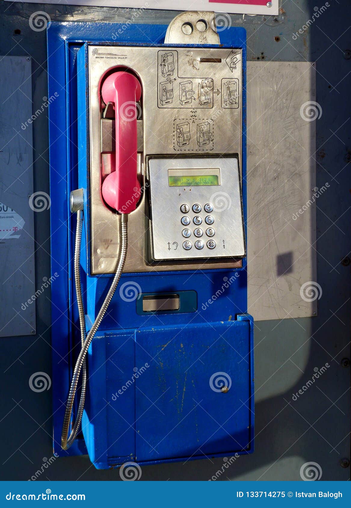Retro Style Blue And Pink Land Line Public Telephone Stock Image