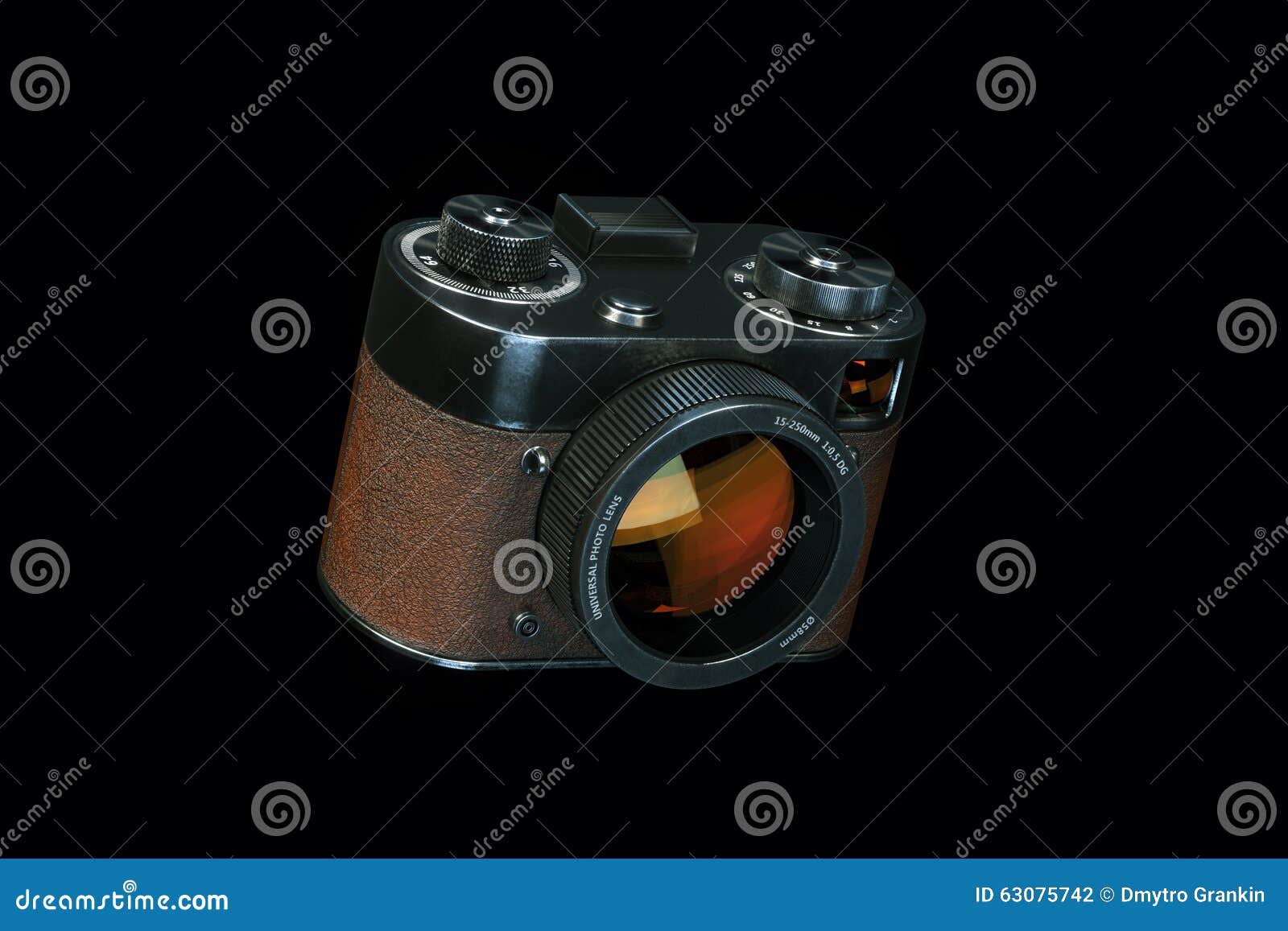 Retro Style Digital Camera Isolated on Black Background Left Vie Stock Illustration