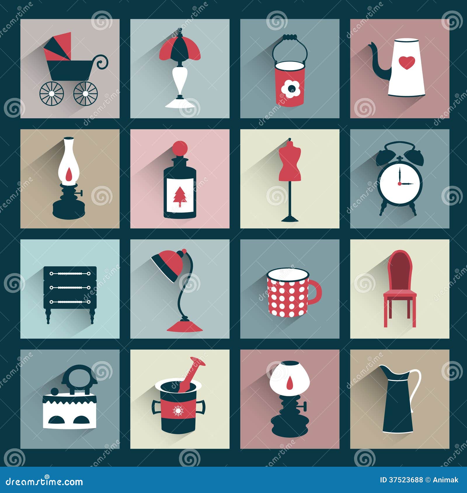 Retro Style Flat Shadows Icon. Vector Vintage Design. Stock Vector Illustration of mortar