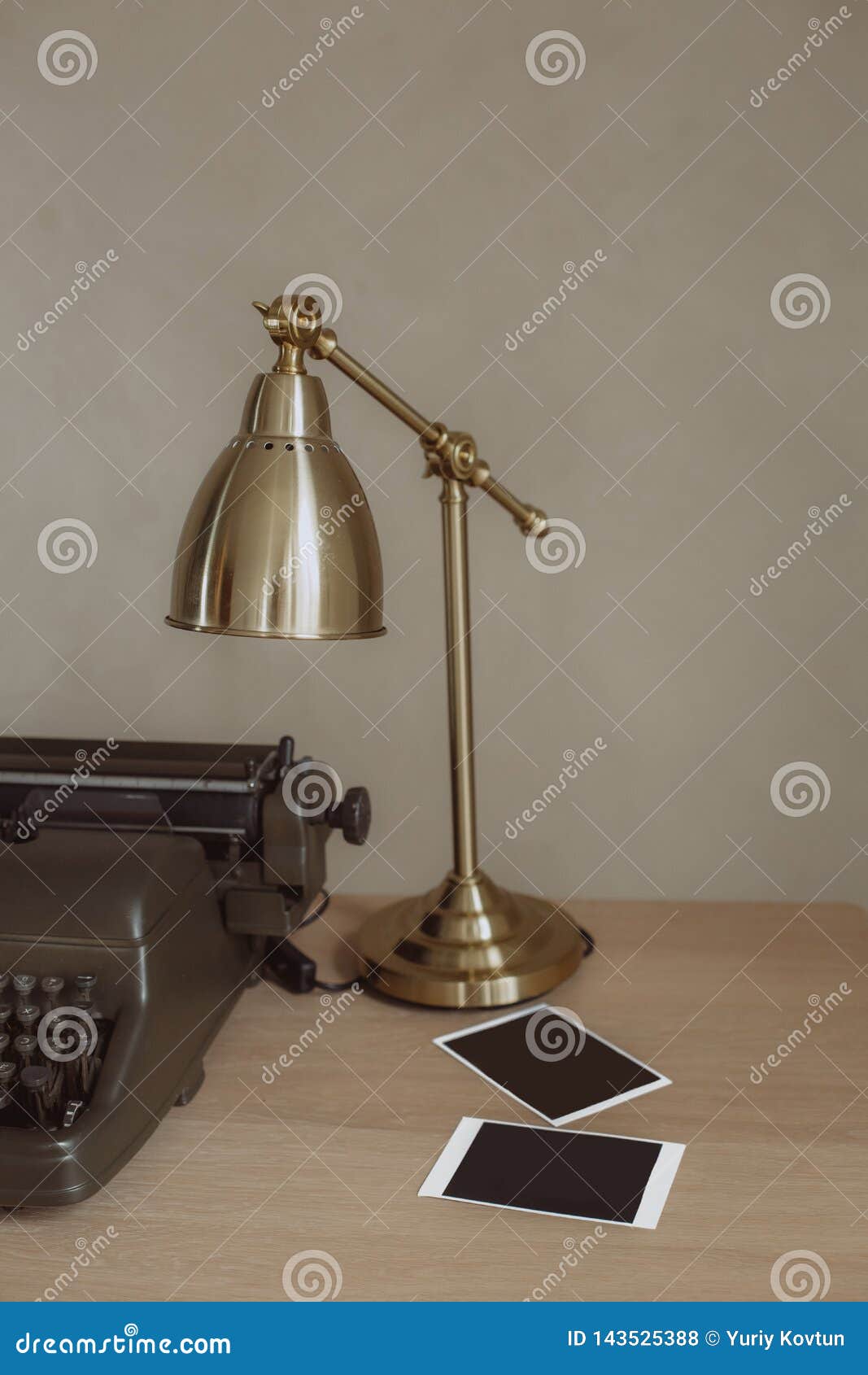 Retro Style Loft Workplace Lamp Typewriter Table Stock Photo Image of