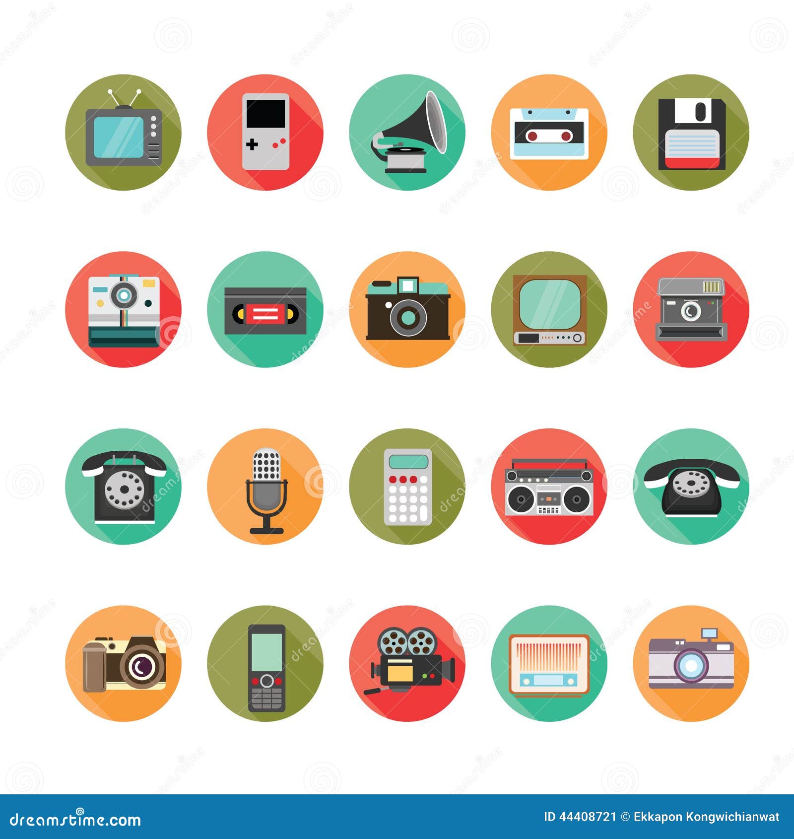 Retro Style Media Icons Set. Stock Illustration Illustration of recorder, fashion 44408721