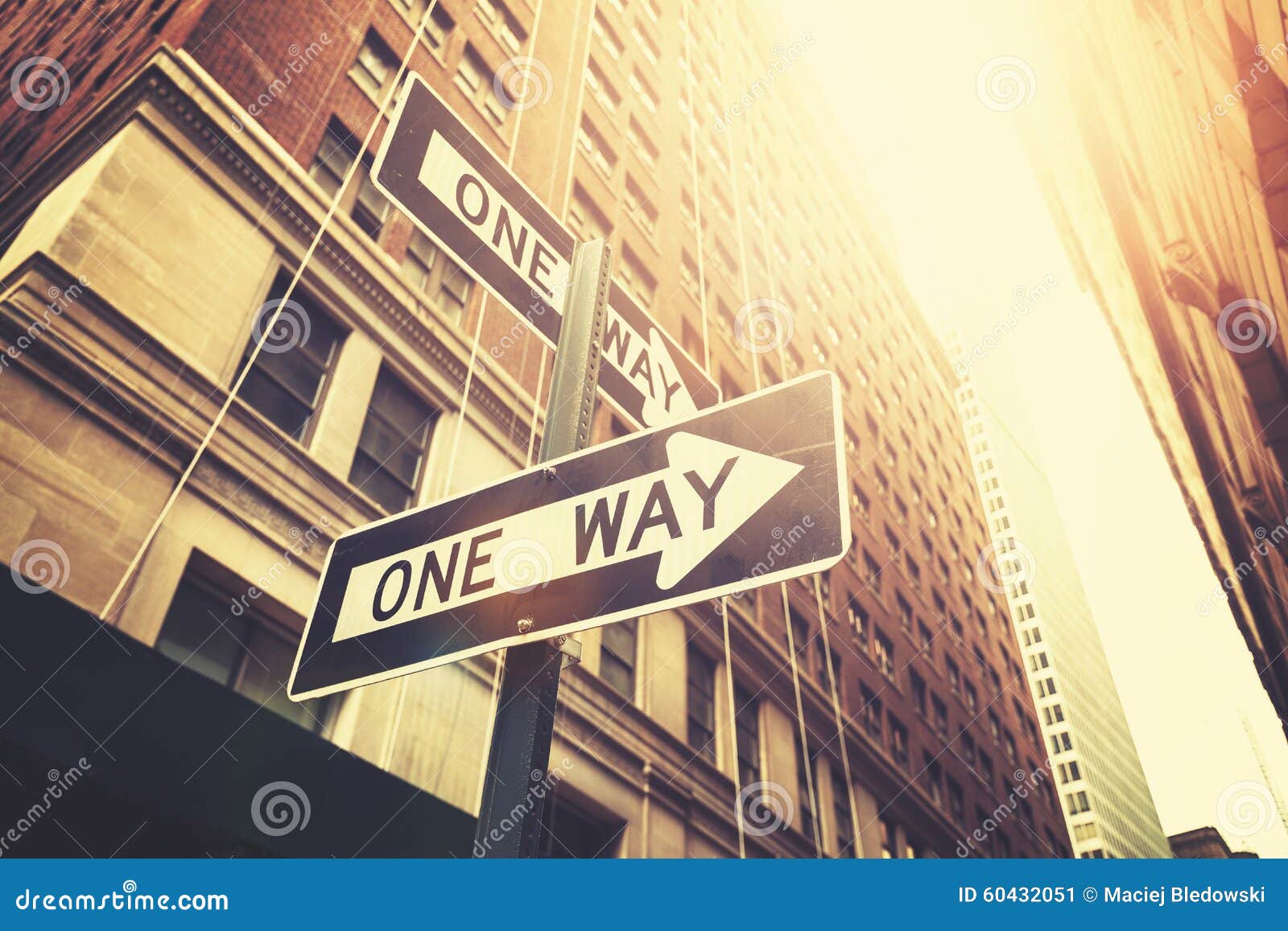 Retro Style One Way Signs On Street Of Manhattan. Stock Image - Image ... One Way Street Signs
